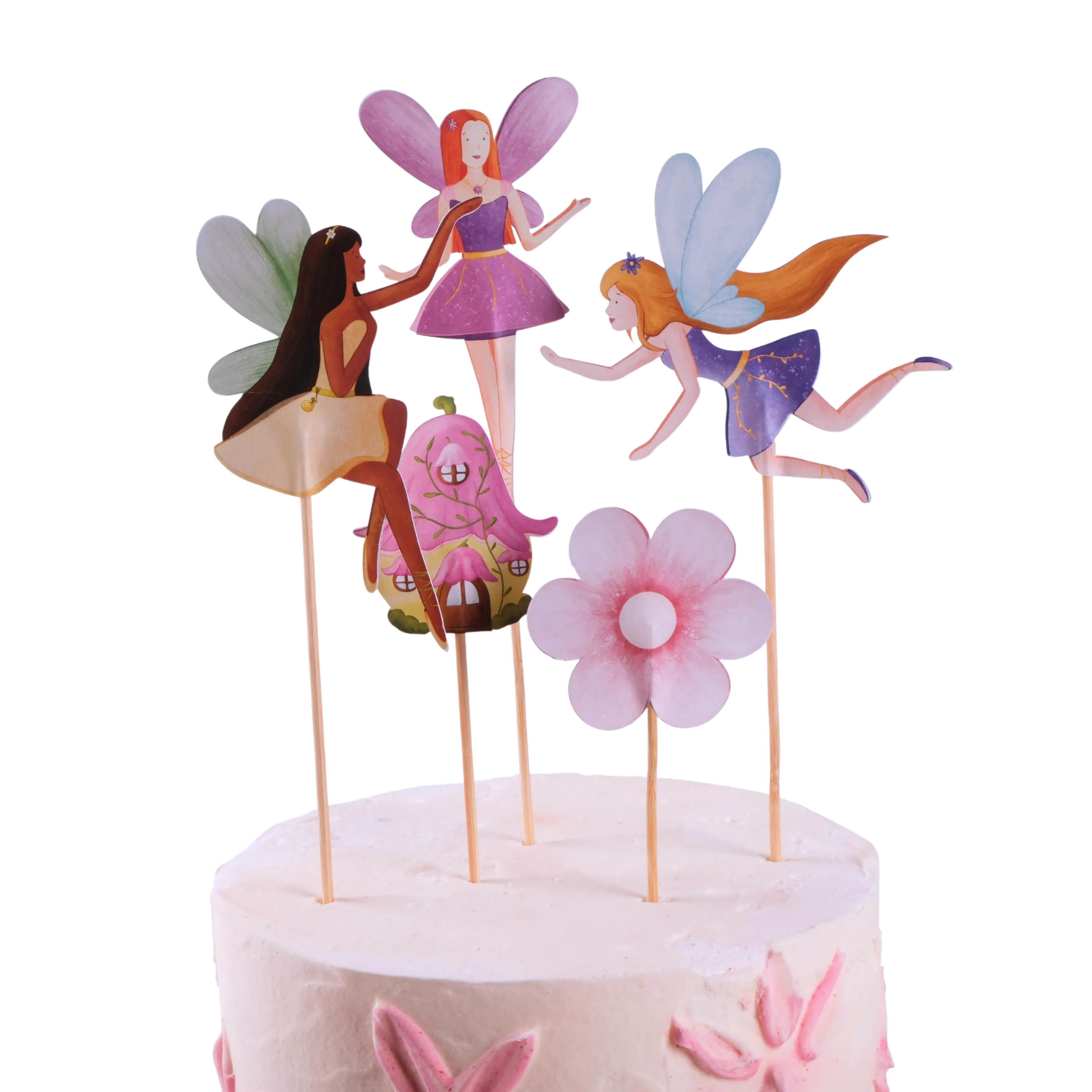 Peri Kızı Pasta Süsü Mantar Evi ve Çiçek - Fairy Cake Topper Mushroom House and Flower