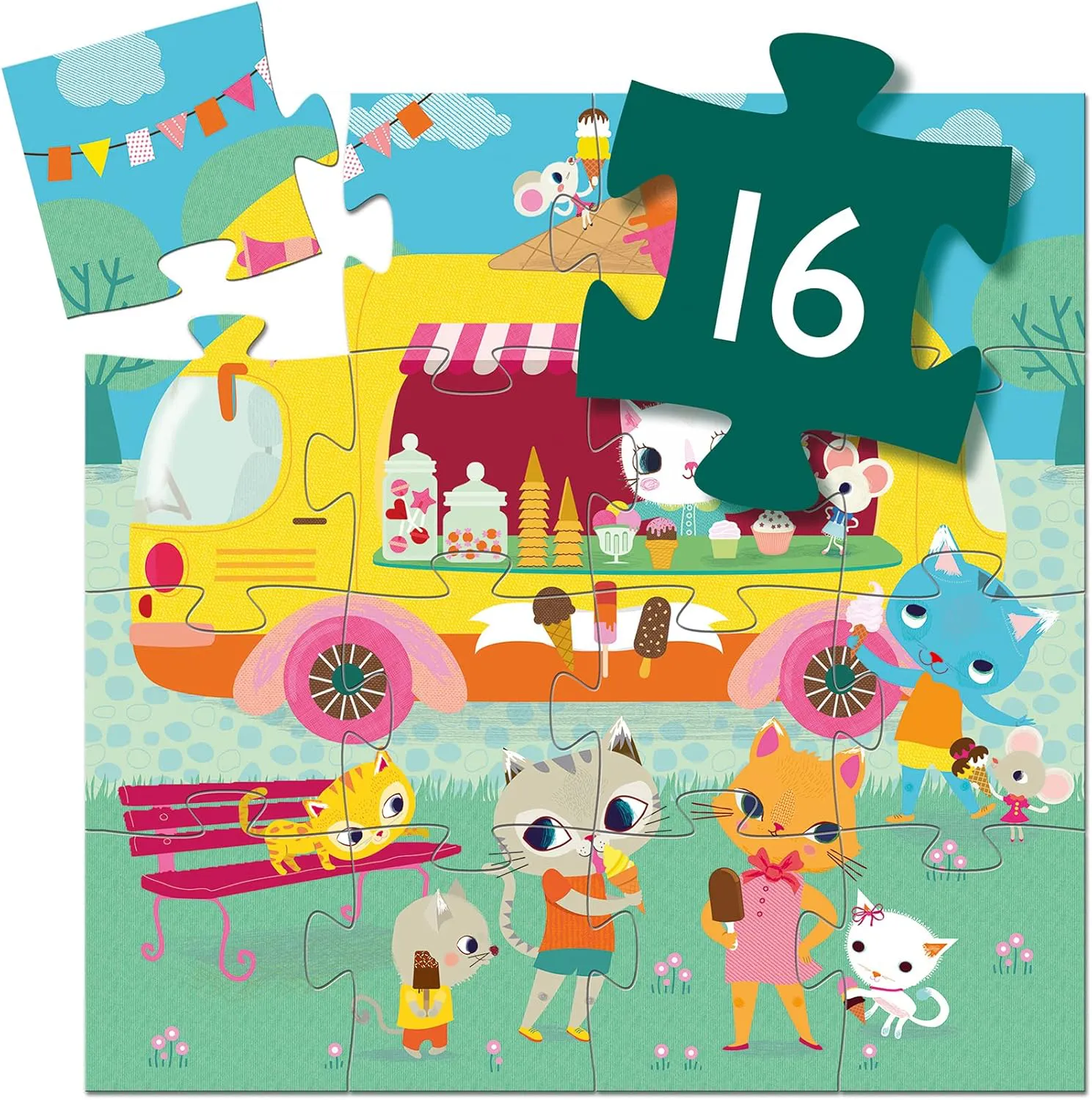 Djeco - Dekoratif Puzzle 16 Parça - Ice Cream Truck