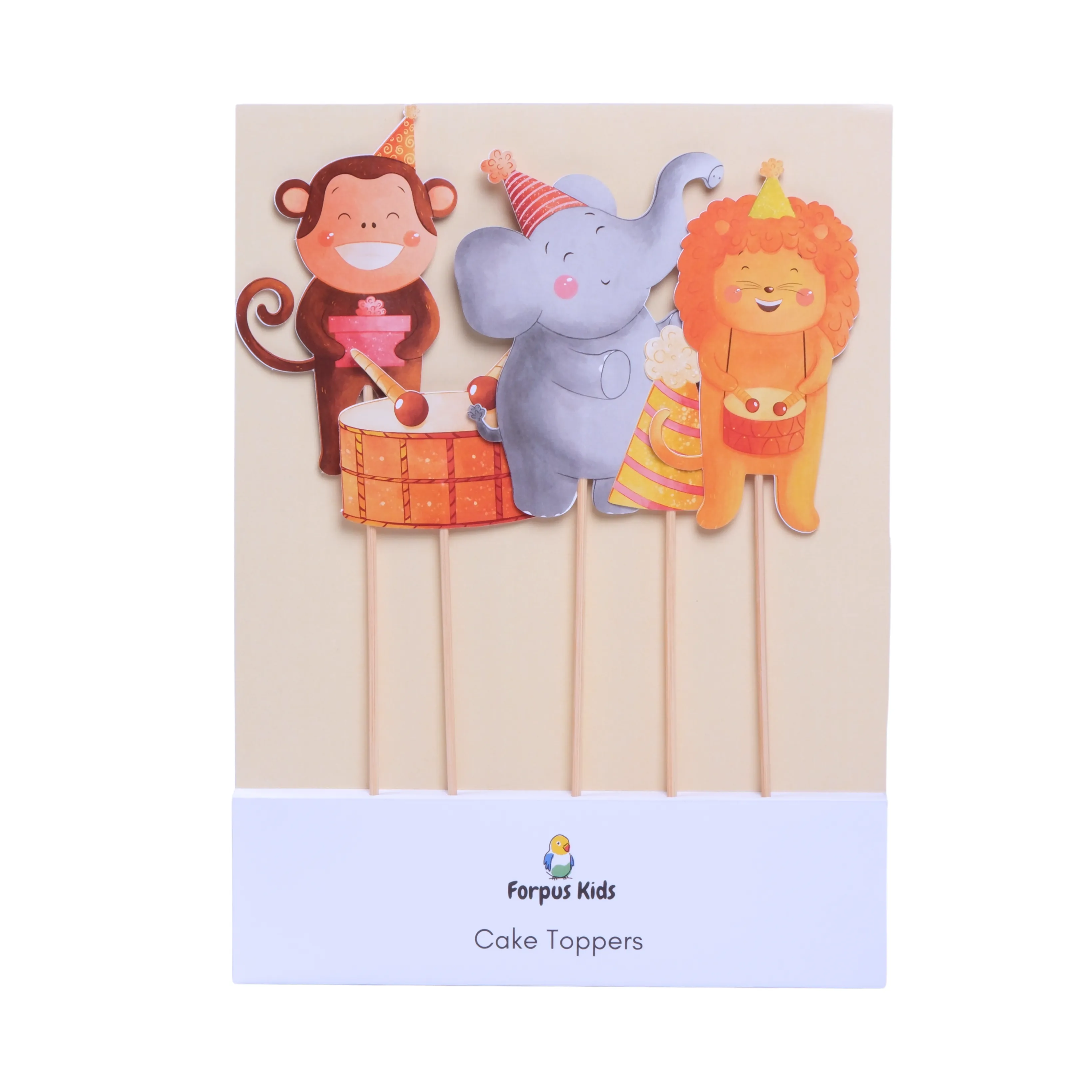 Hayvanlar Pasta Süsü Davul ve Şapka - Animals Cake Topper Drum and Hat