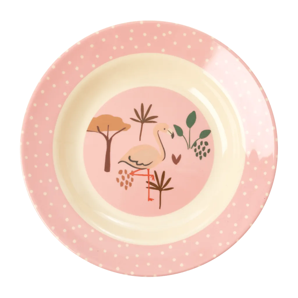 Rice - Melamin Çocuk Çukur Tabak - Flamingo