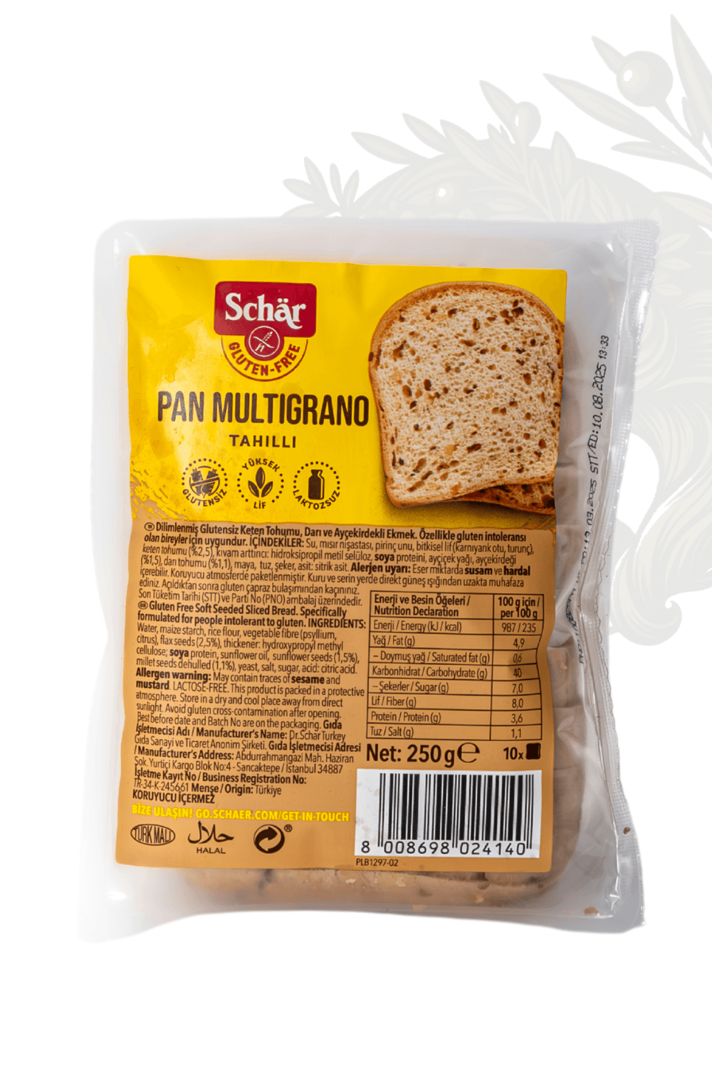 GLUTENSİZ SCHAR PAN MULTİGRANO DİLİMLİ EKMEK 250 gr