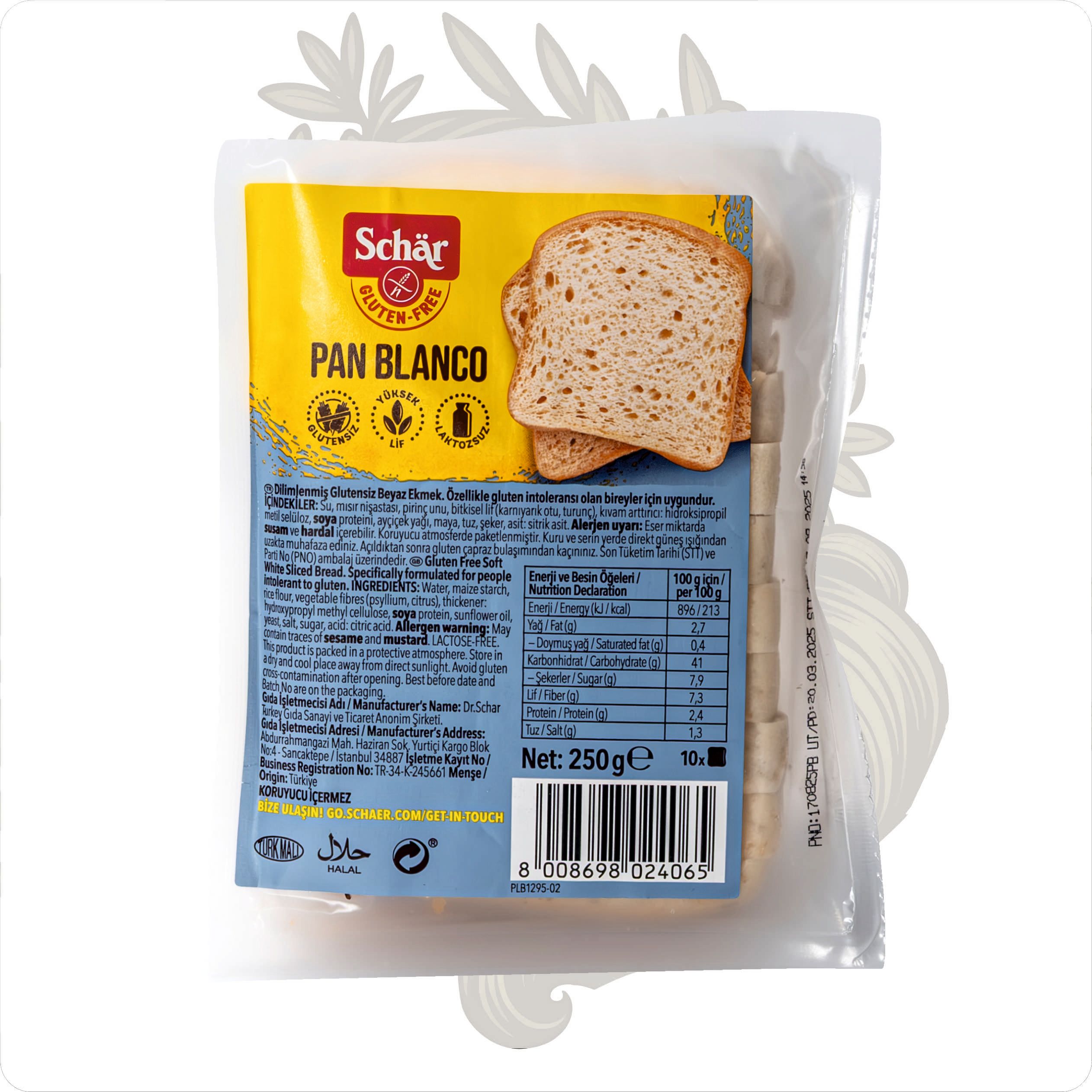 SCHAR PAN BLANCO GLUTENSİZ DİLİMLİ EKMEK 250 GR