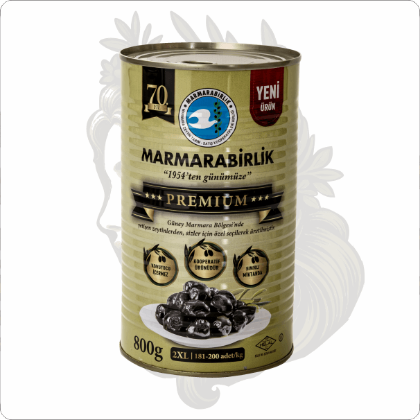 MARMARABİRLİK DOĞAL PREMİUM SİYAH ZEYTİN 2XL 800 GR
