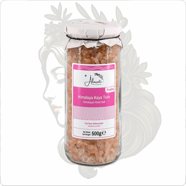 ALAÇATI NATUREL 500 GR HİMALAYA KAYA TUZU CAM KAV