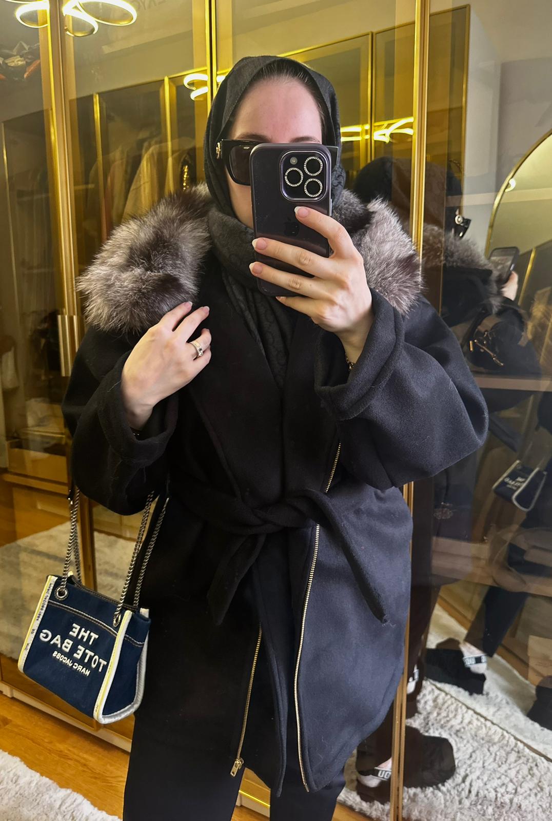 Dev Kürklü Siyah Biker Ceket