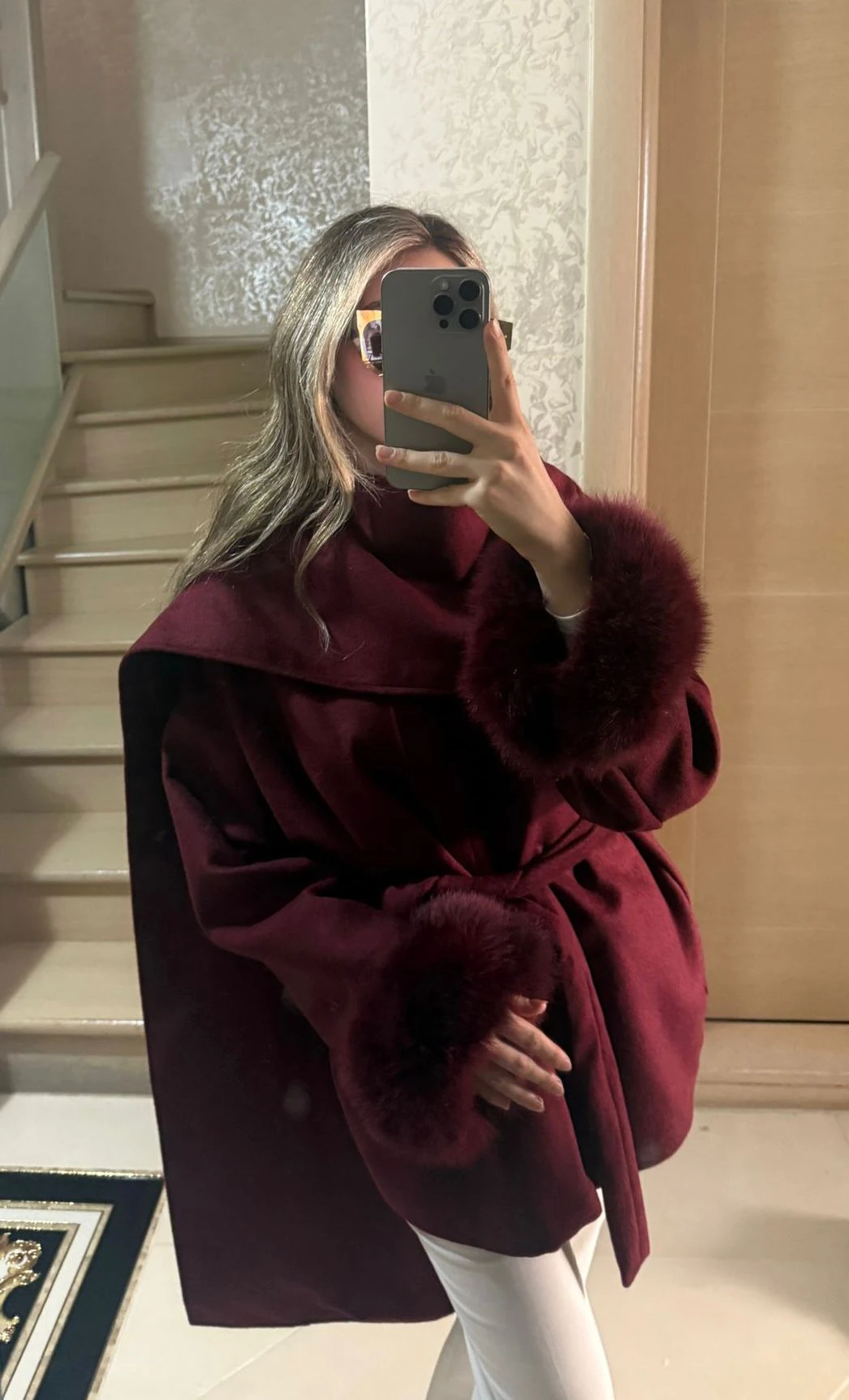 Atkı Detaylı Bordo Kaşe Kap