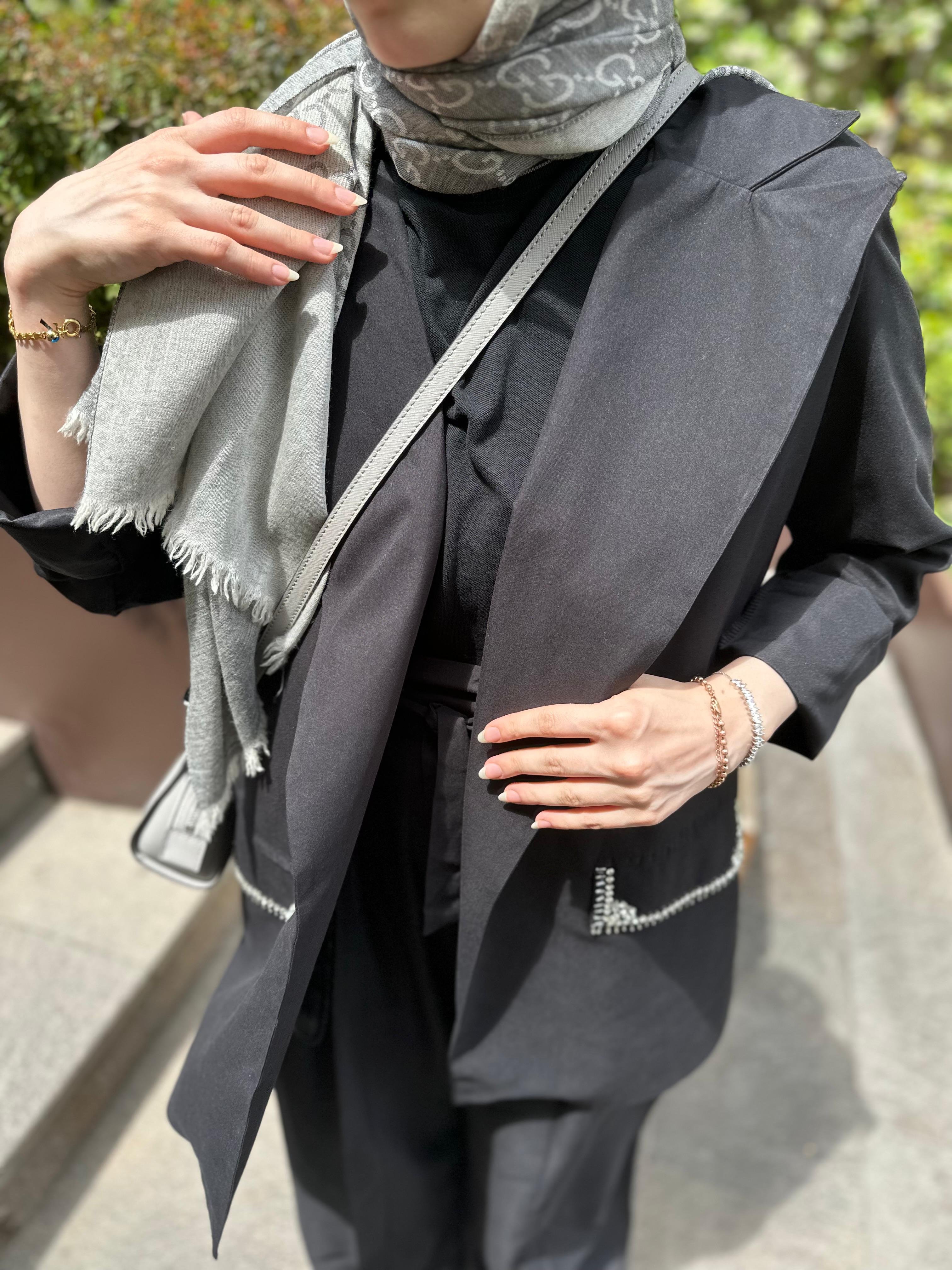 Taş İşlemeli Blazer Takım-Siyah