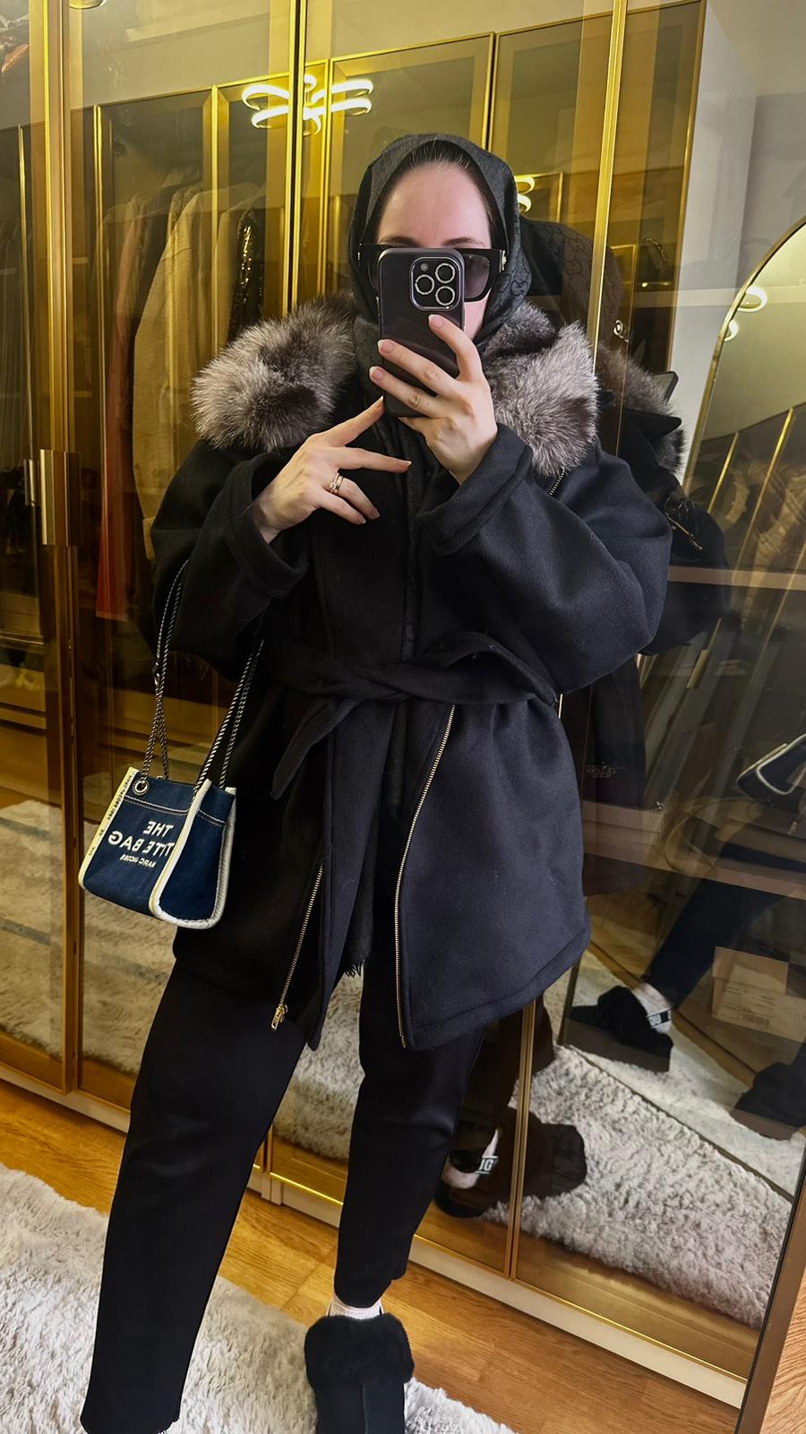 Dev Kürklü Siyah Biker Ceket