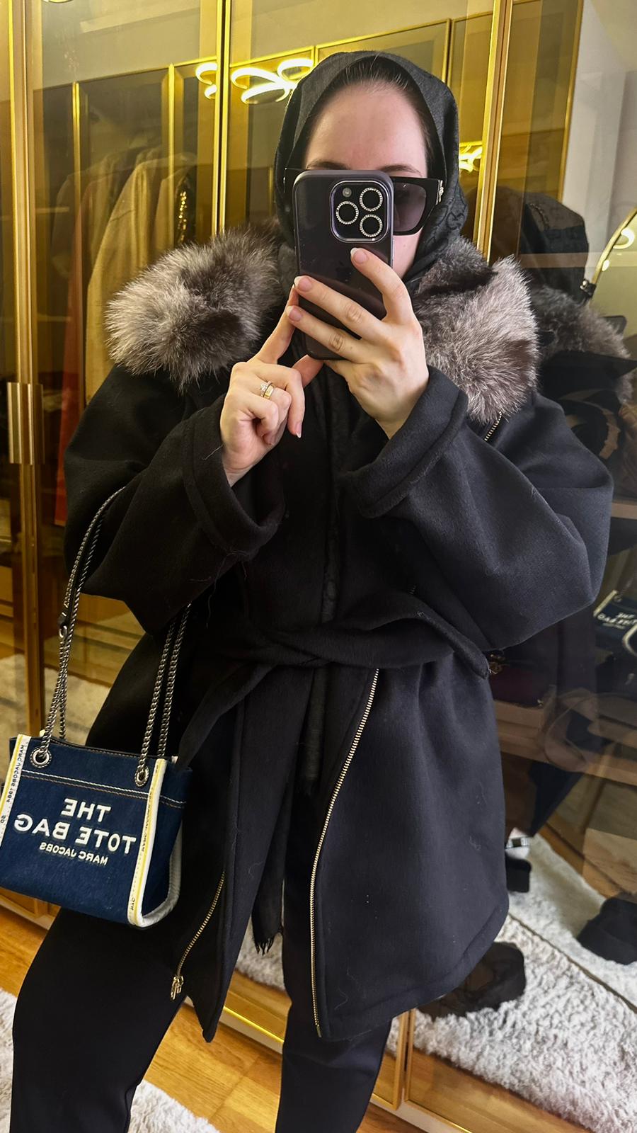 Dev Kürklü Siyah Biker Ceket