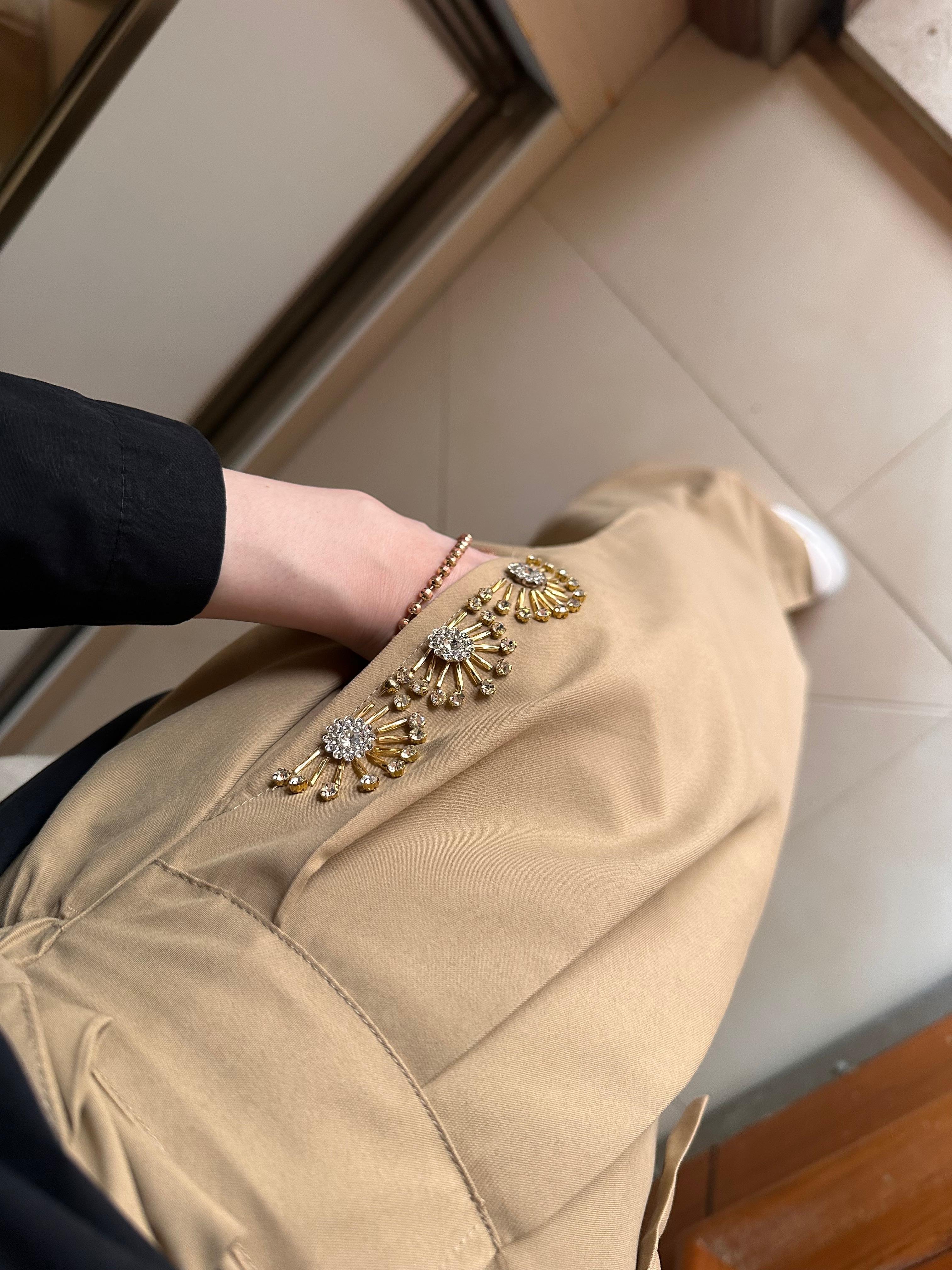 Taş İşlemeli Blazer Takım-Bej