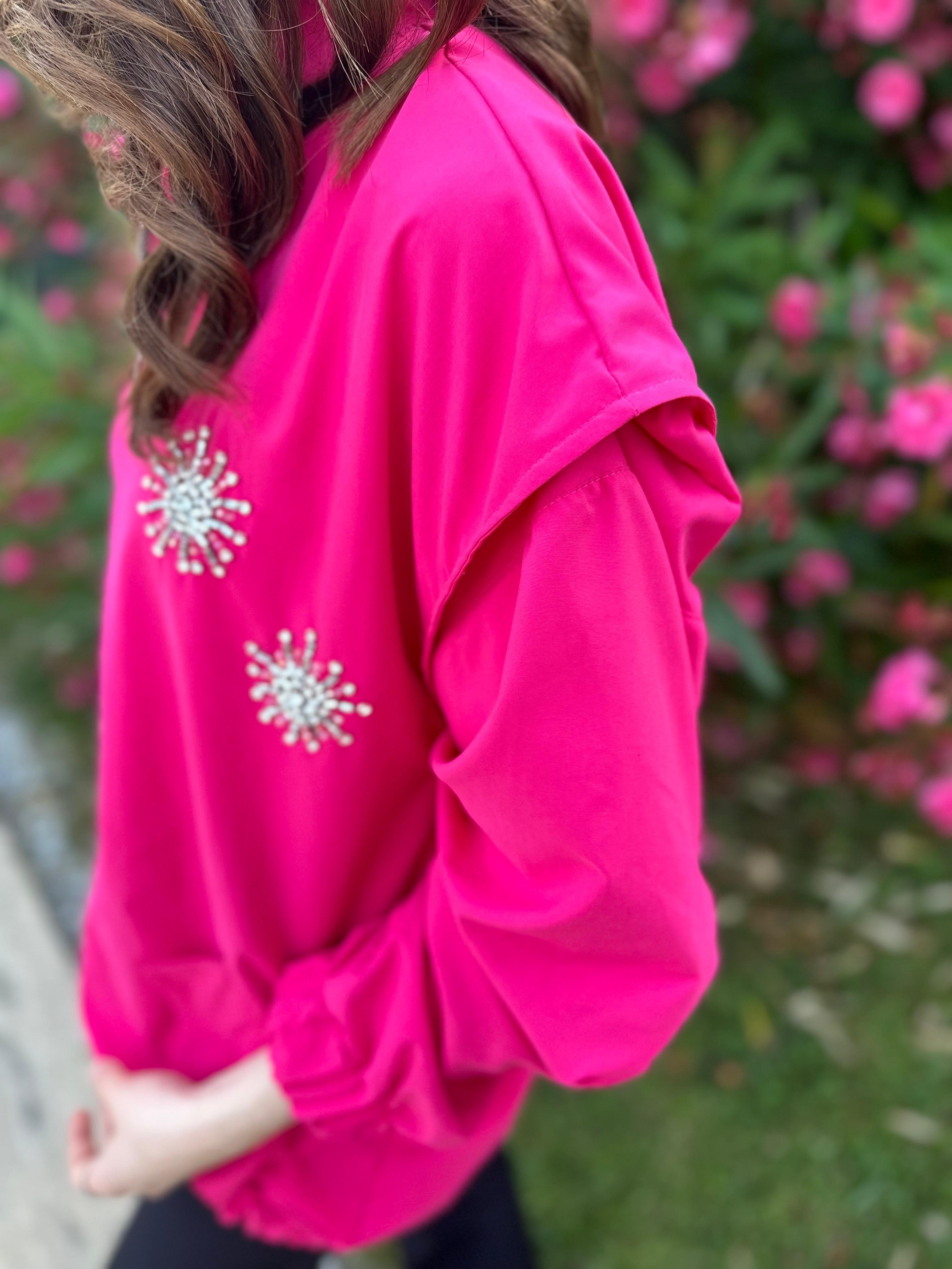 İşleme Detaylı Pembe Bomber Ceket