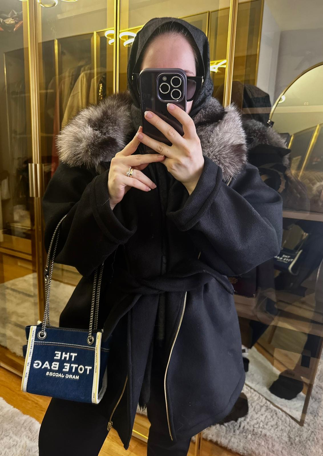 Dev Kürklü Siyah Biker Ceket