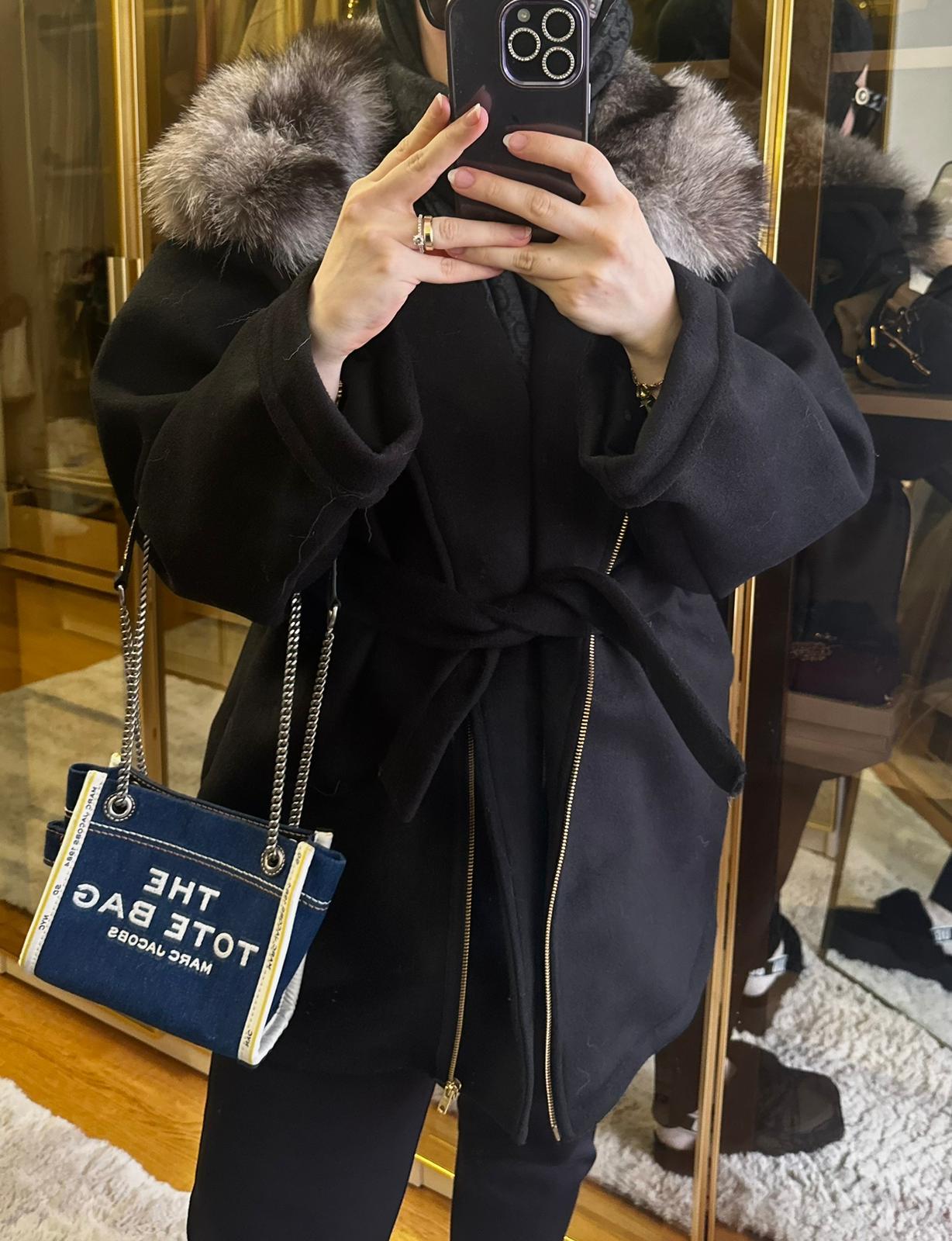 Dev Kürklü Siyah Biker Ceket