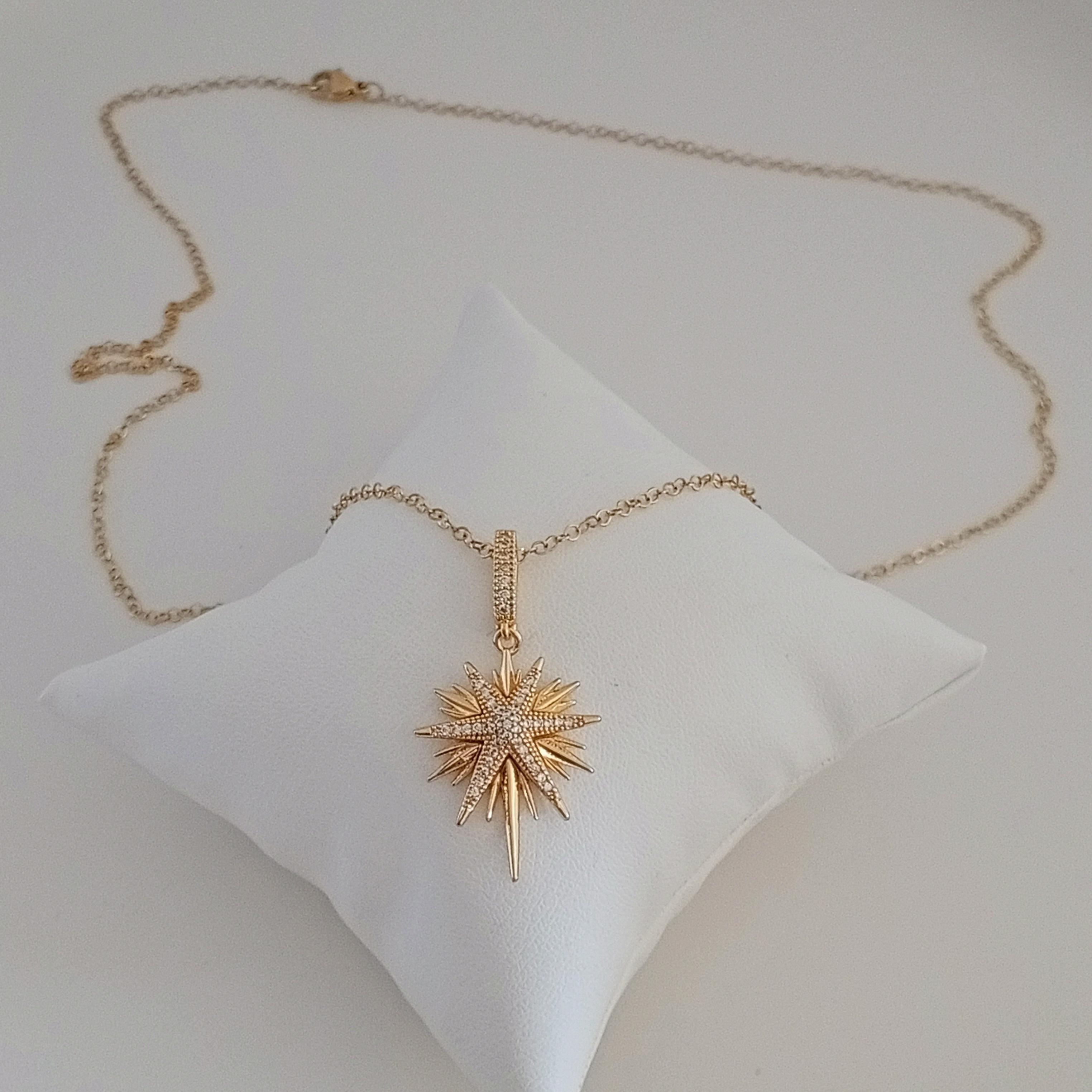 Gold Pirinç Zirkon Taşlı Sirius Yıldız Kolye 