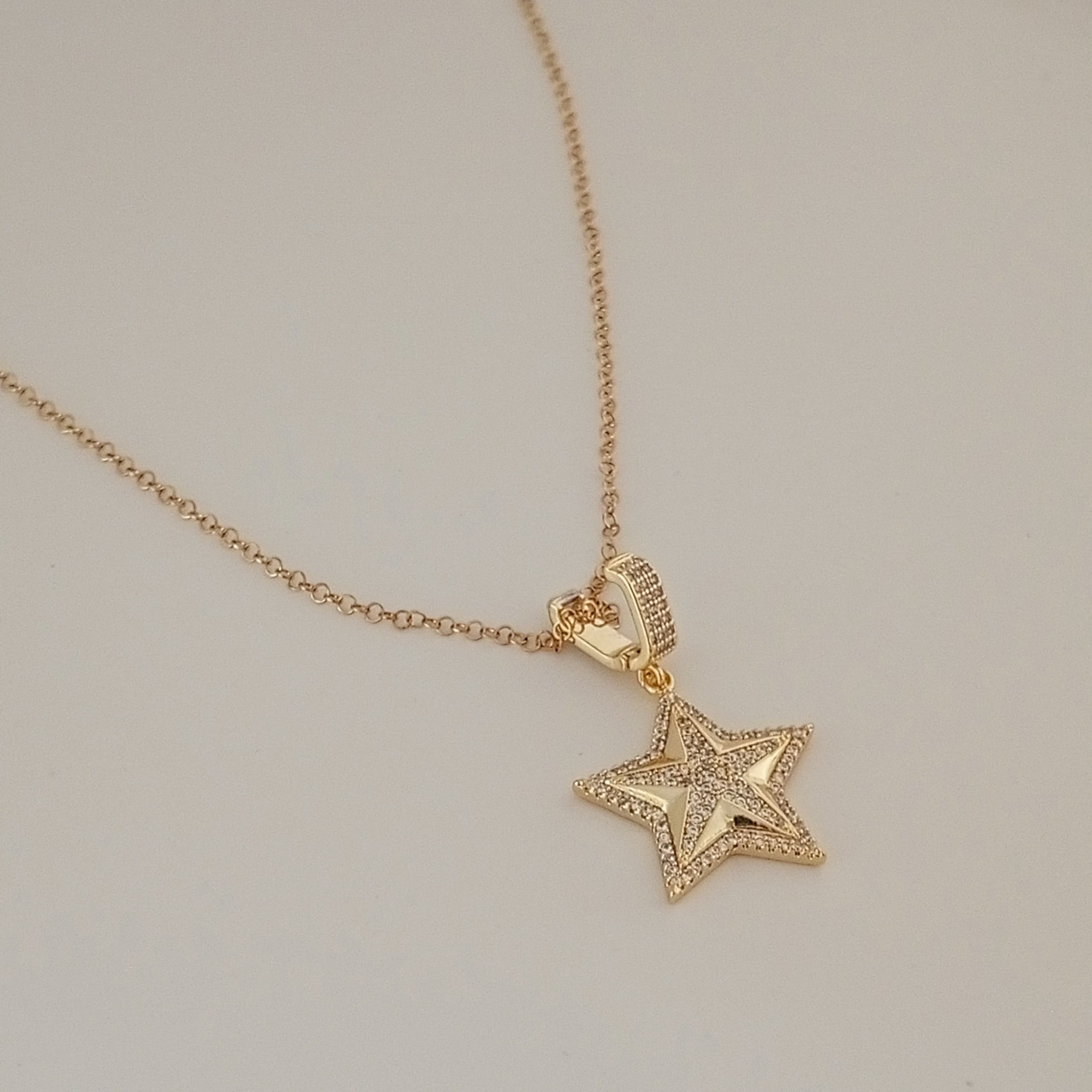 Pirinç Gold Zirkon Taşlı yıldız kolye 