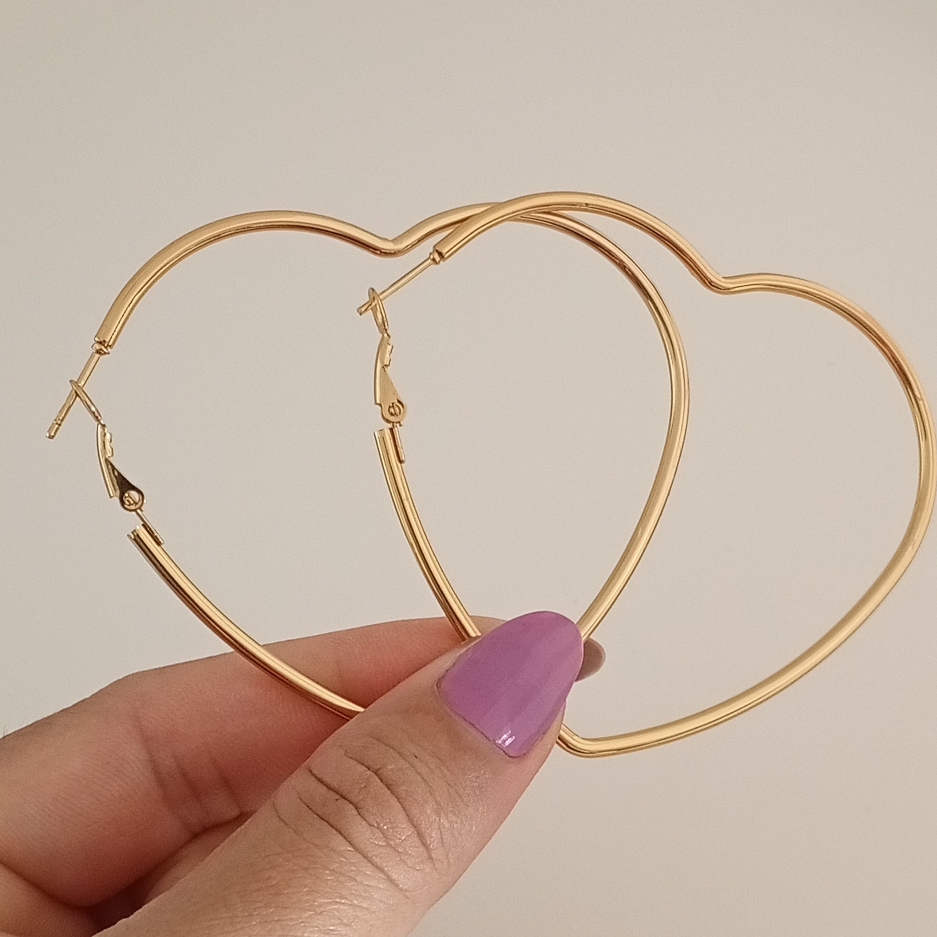 Çelik Gold Kalpli Küpe 6cm