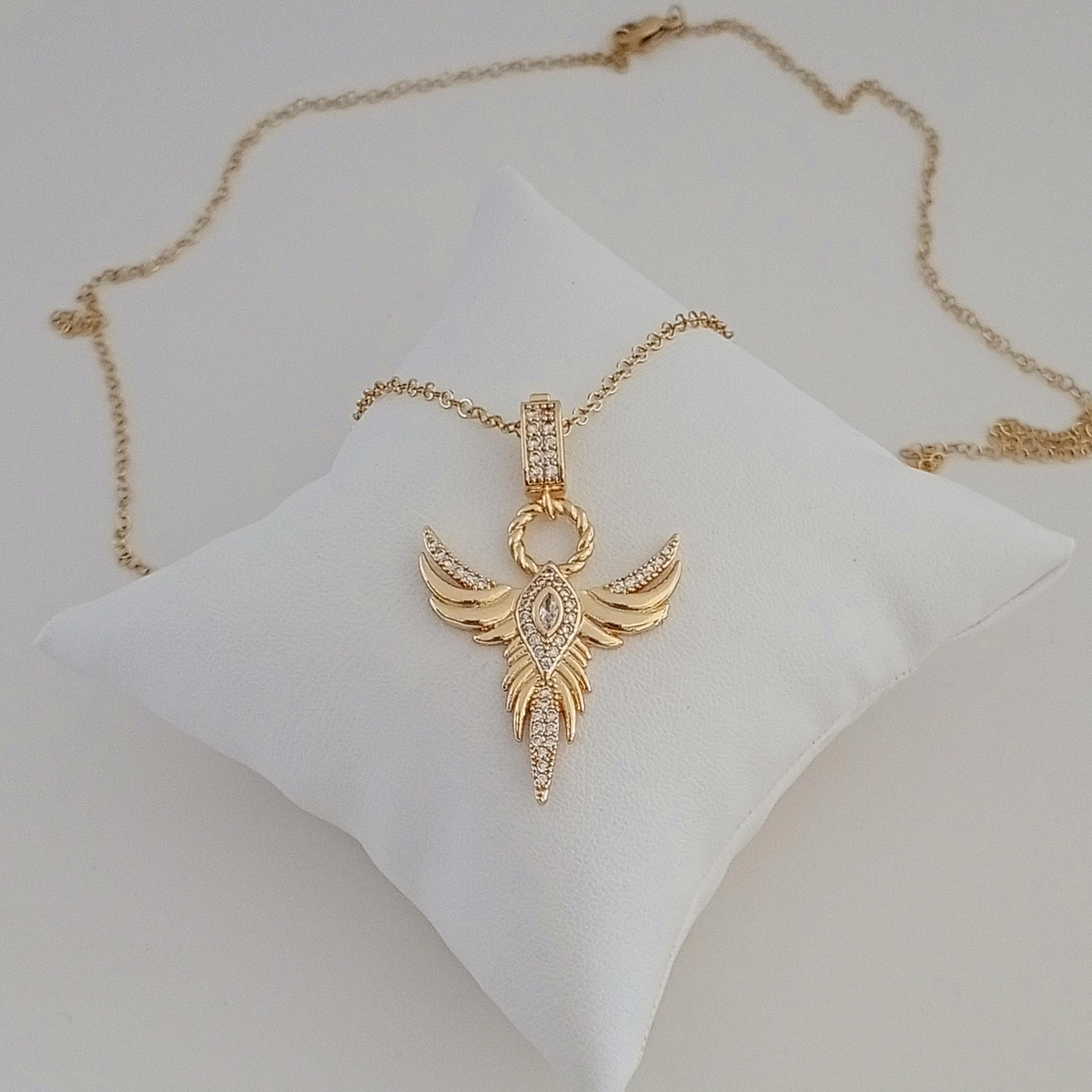 Gold Pirinç Zirkon Taşlı Anka kuşu Kolye 