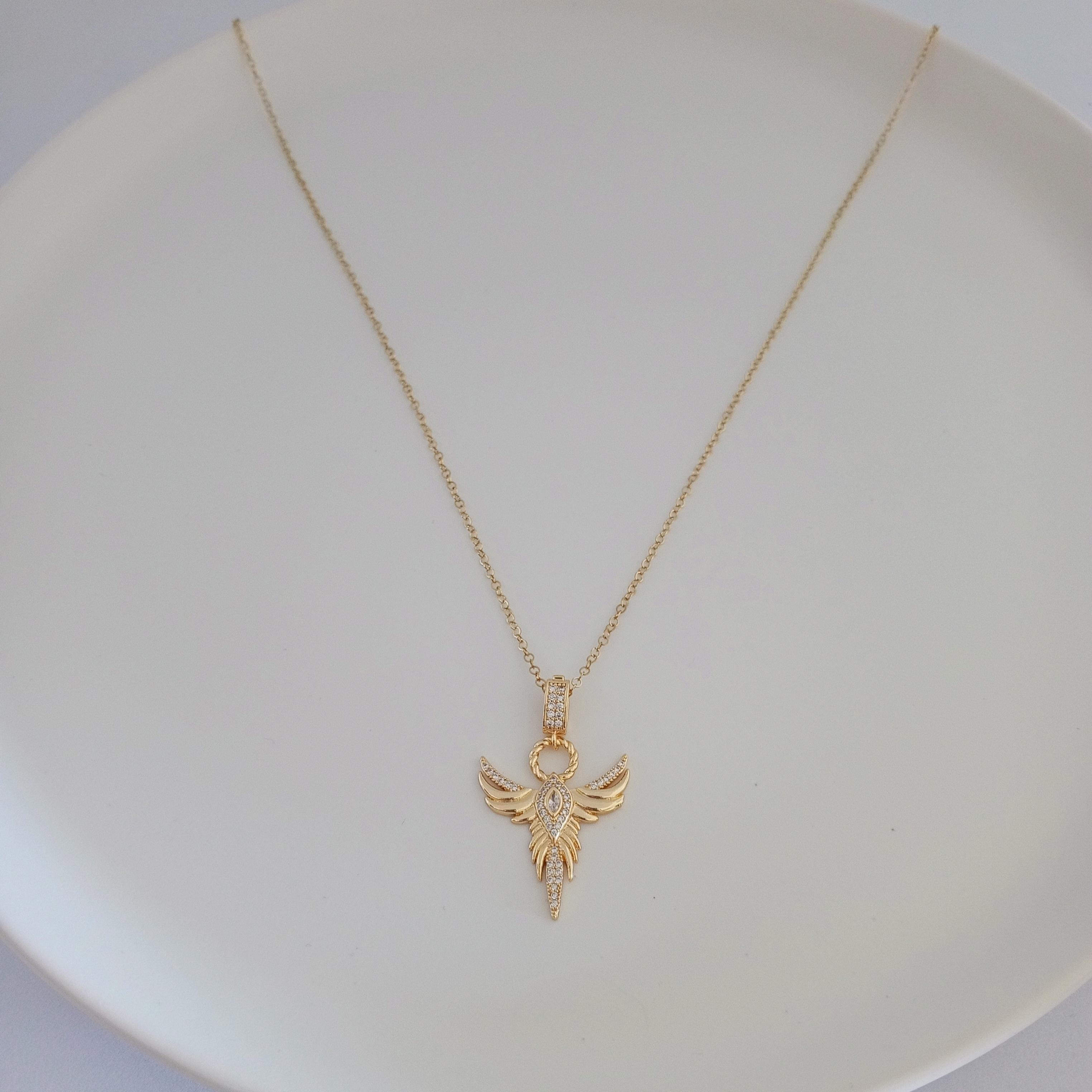 Gold Pirinç Zirkon Taşlı Anka kuşu Kolye 