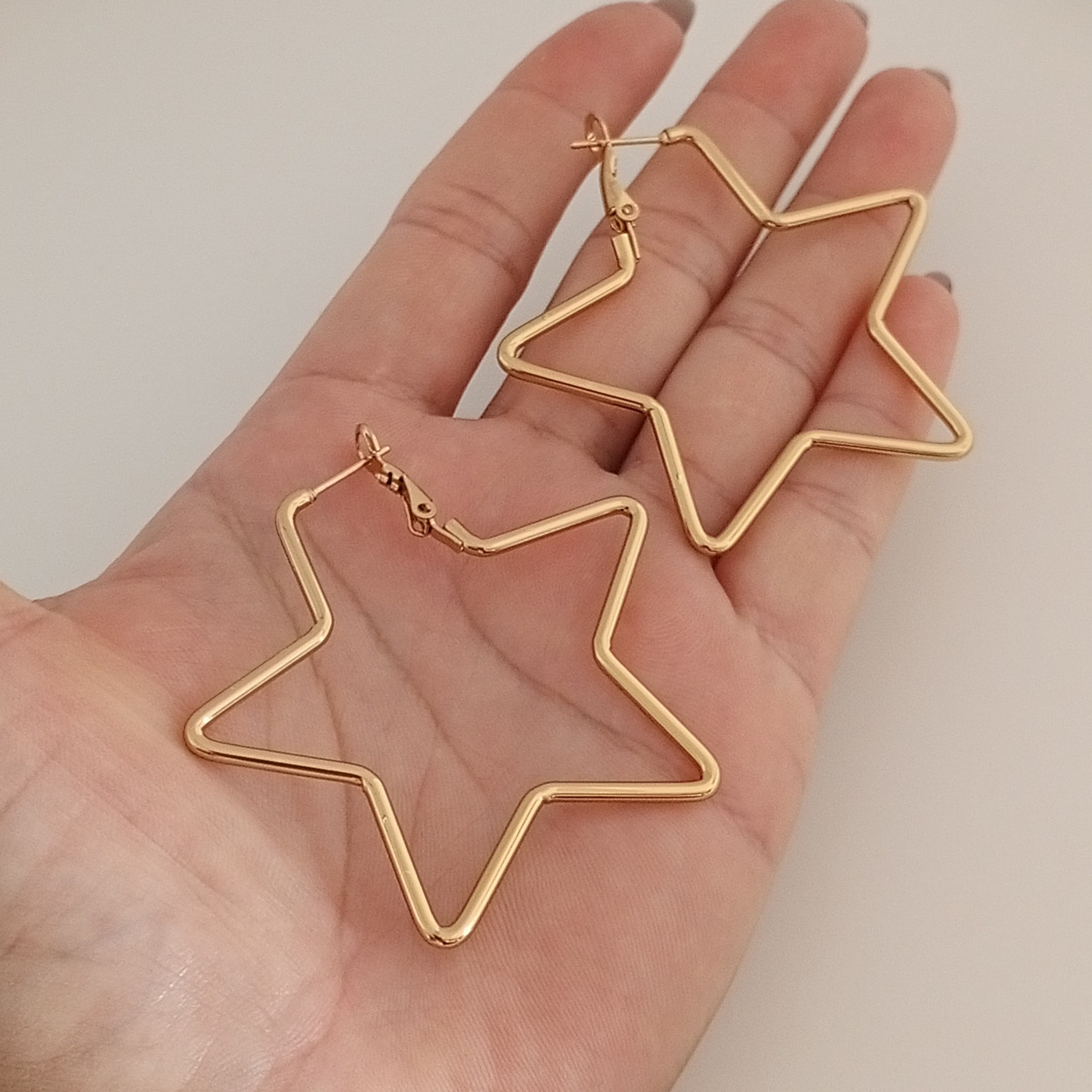 Çelik Gold yıldız Küpe 5cm