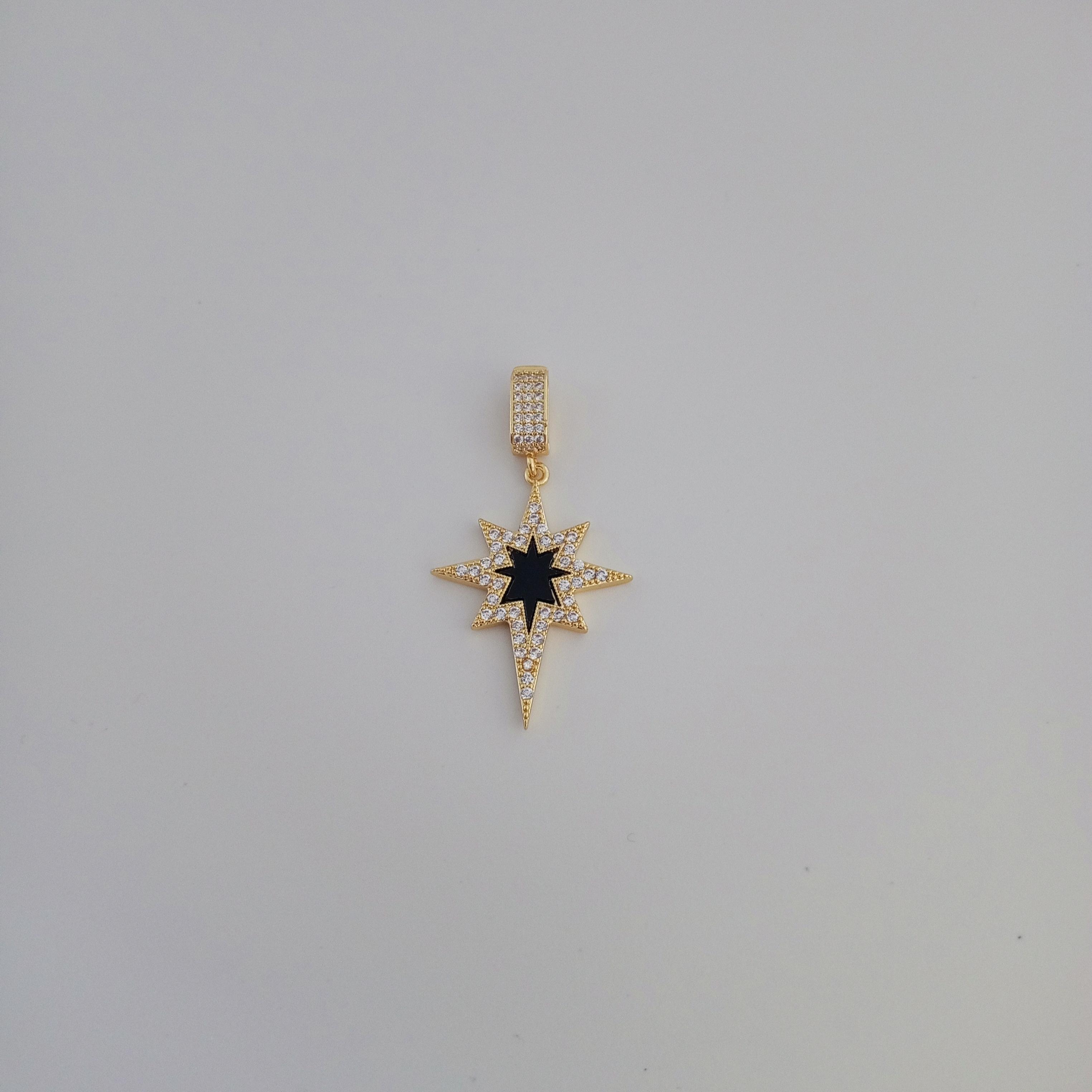 Gold Pirinç Zirkon Taşlı Siyah Mineli Kutup yıldızı Charm 