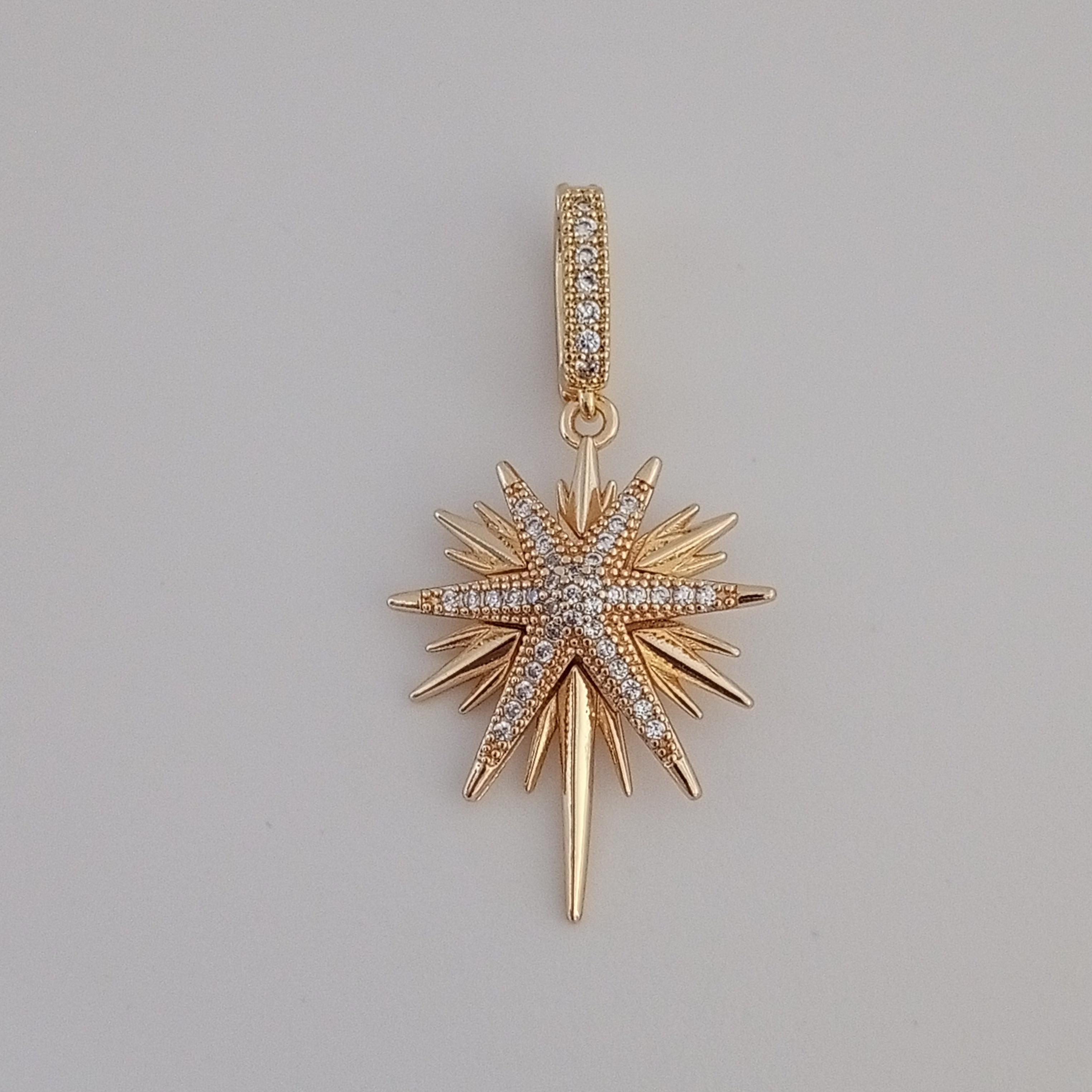 Gold Pirinç Zirkon Taşlı Sirius Yıldızı Charm 