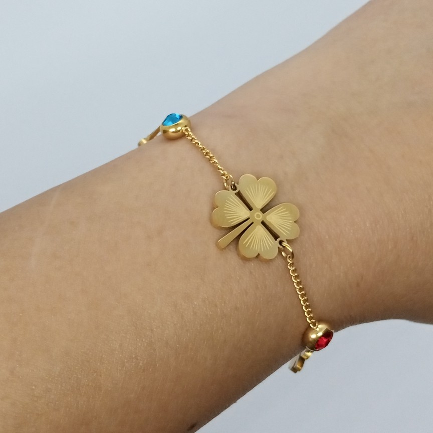 Çelik Gold Taşlı Yonca Bileklik