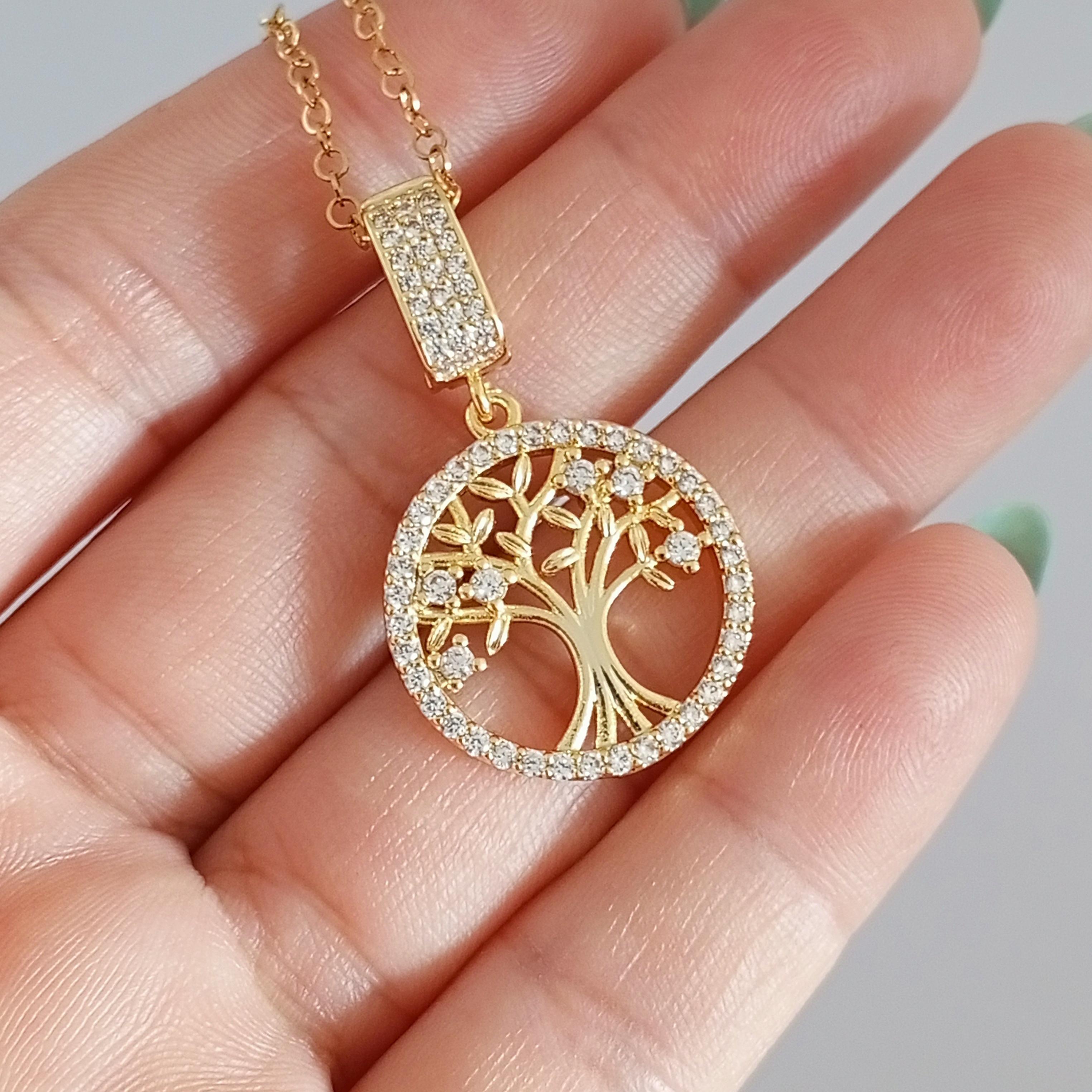 Hayat Ağacı Gold Pirinç Zirkon Taşlı Kolye Anlamlı ve Şık Tasarım 