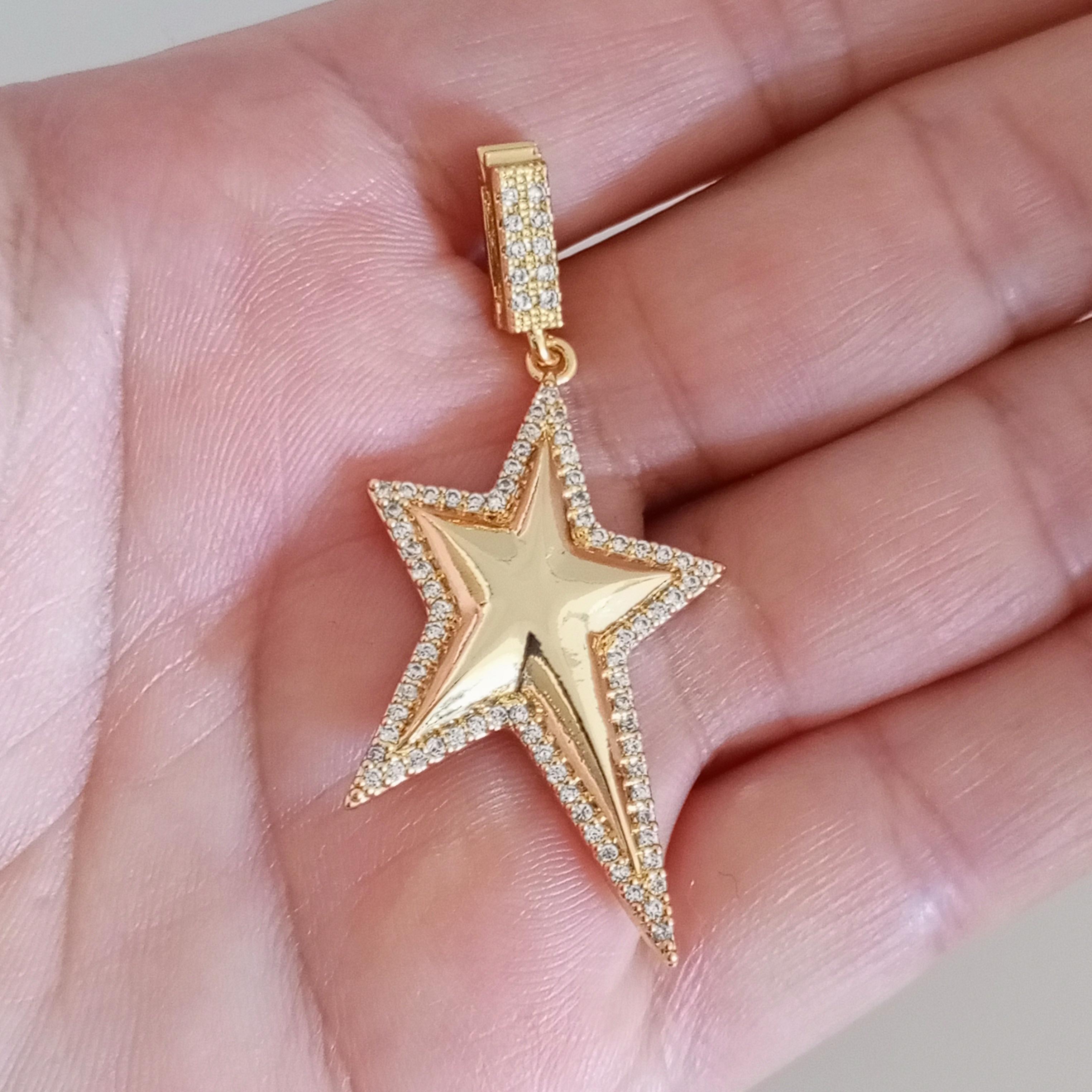 Gold Pirinç Zirkon Taşlı Yıldız Charm 