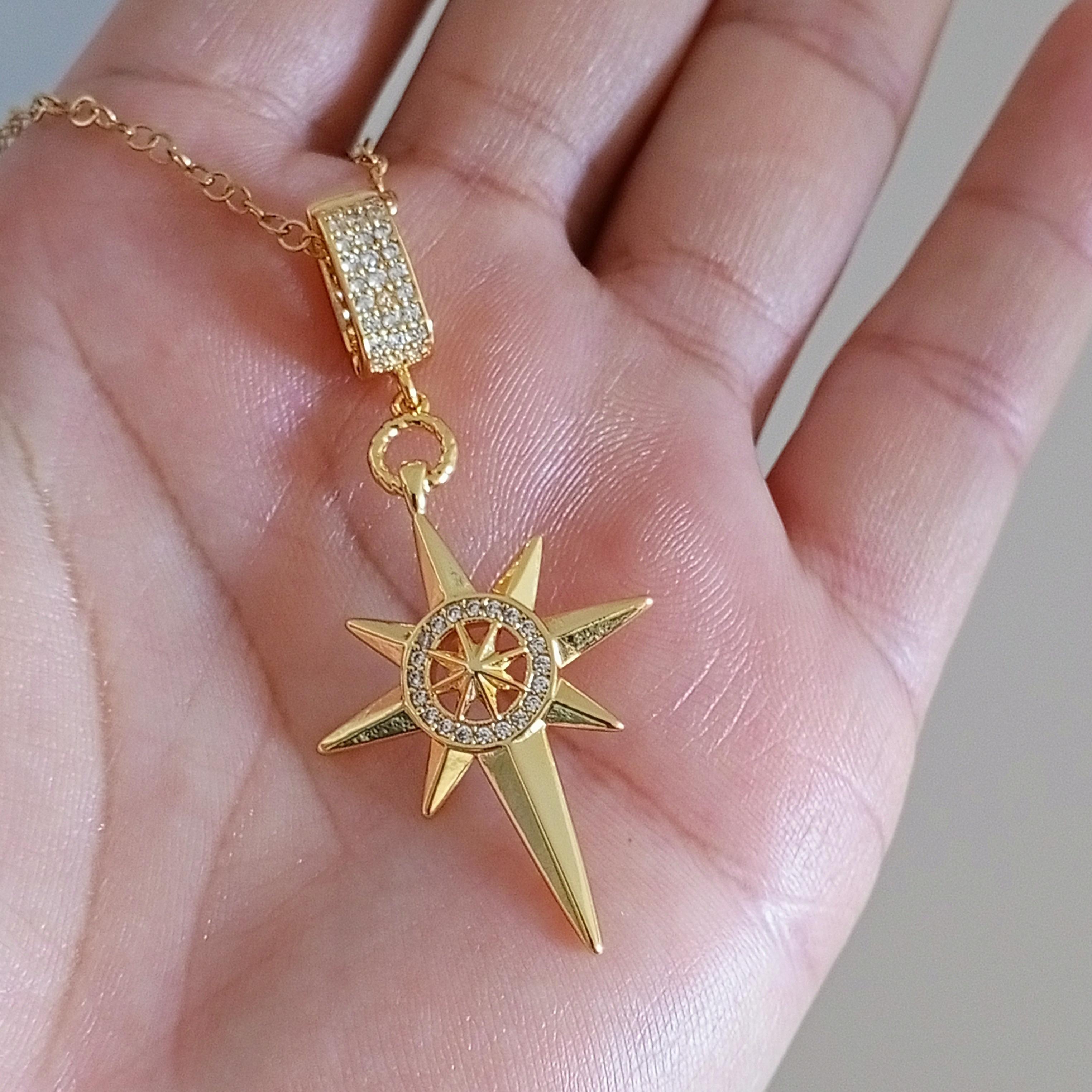 Gold Pirinç Zirkon Taşlı Kutup yıldızı Kolye 