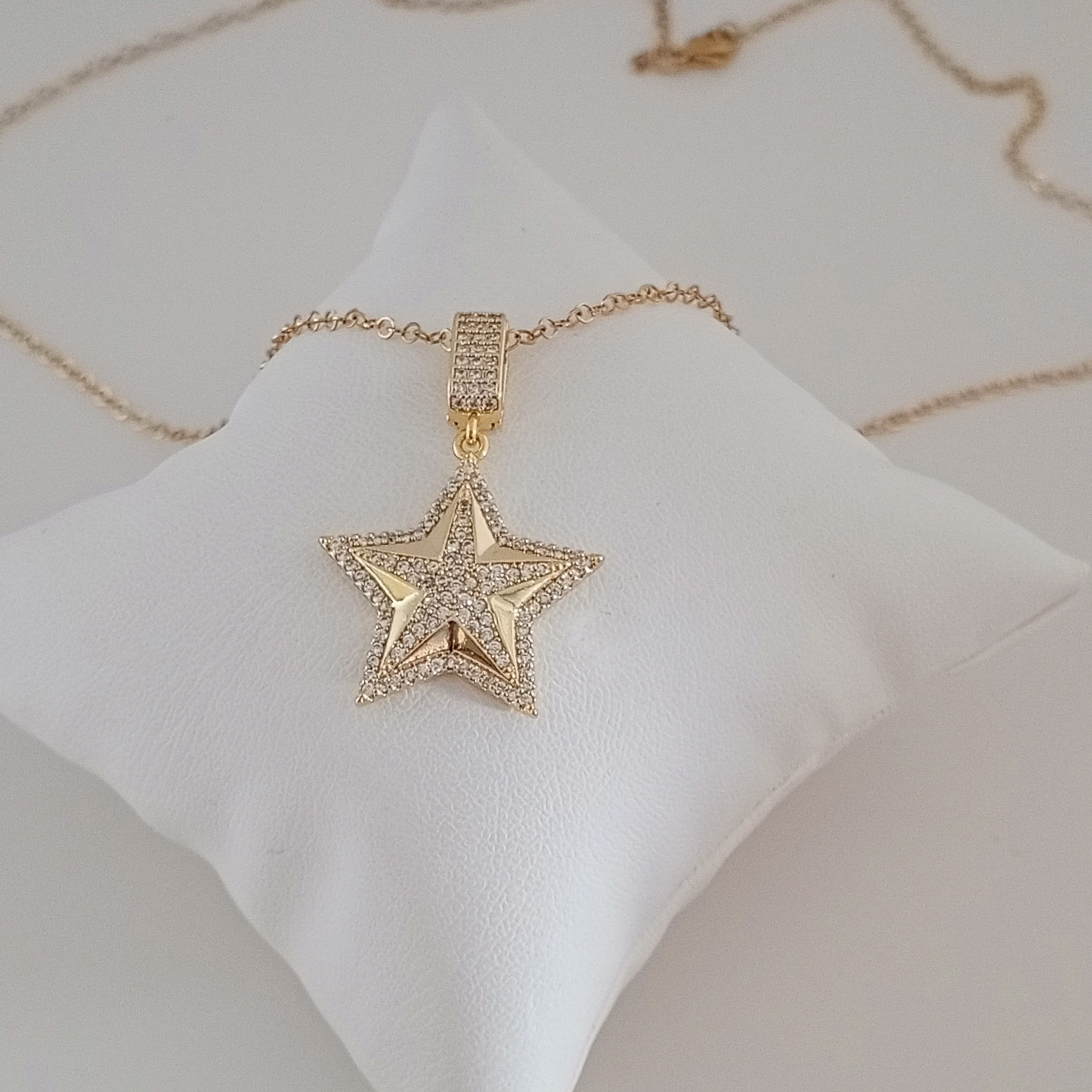 Pirinç Gold Zirkon Taşlı yıldız kolye 