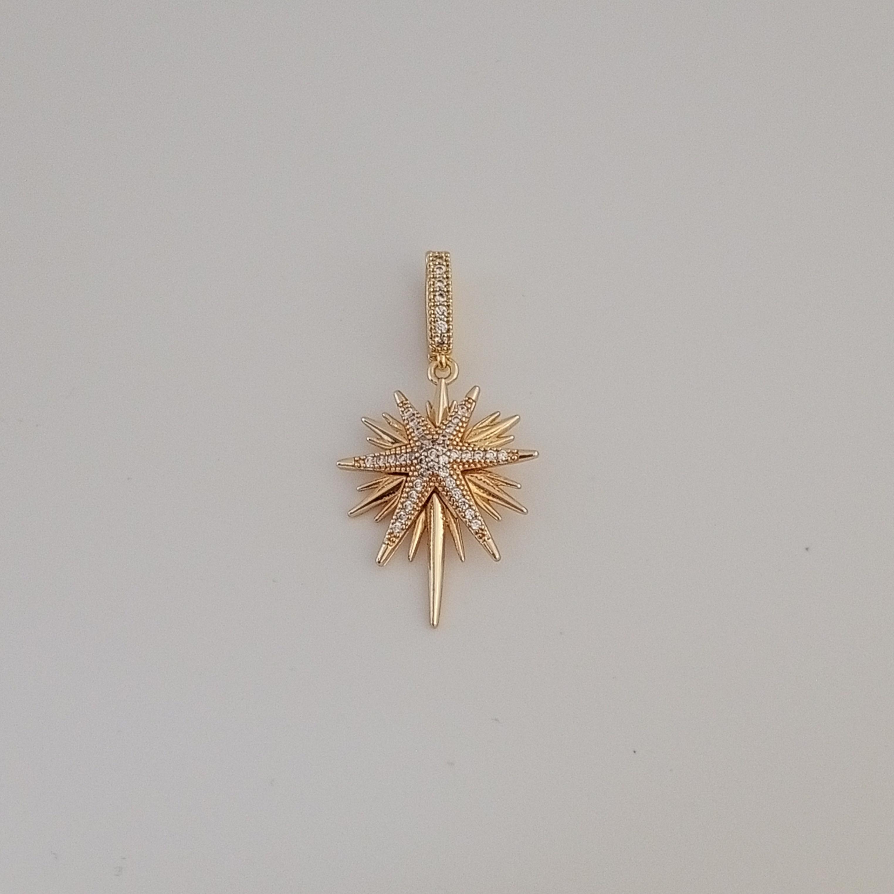 Gold Pirinç Zirkon Taşlı Sirius Yıldızı Charm 