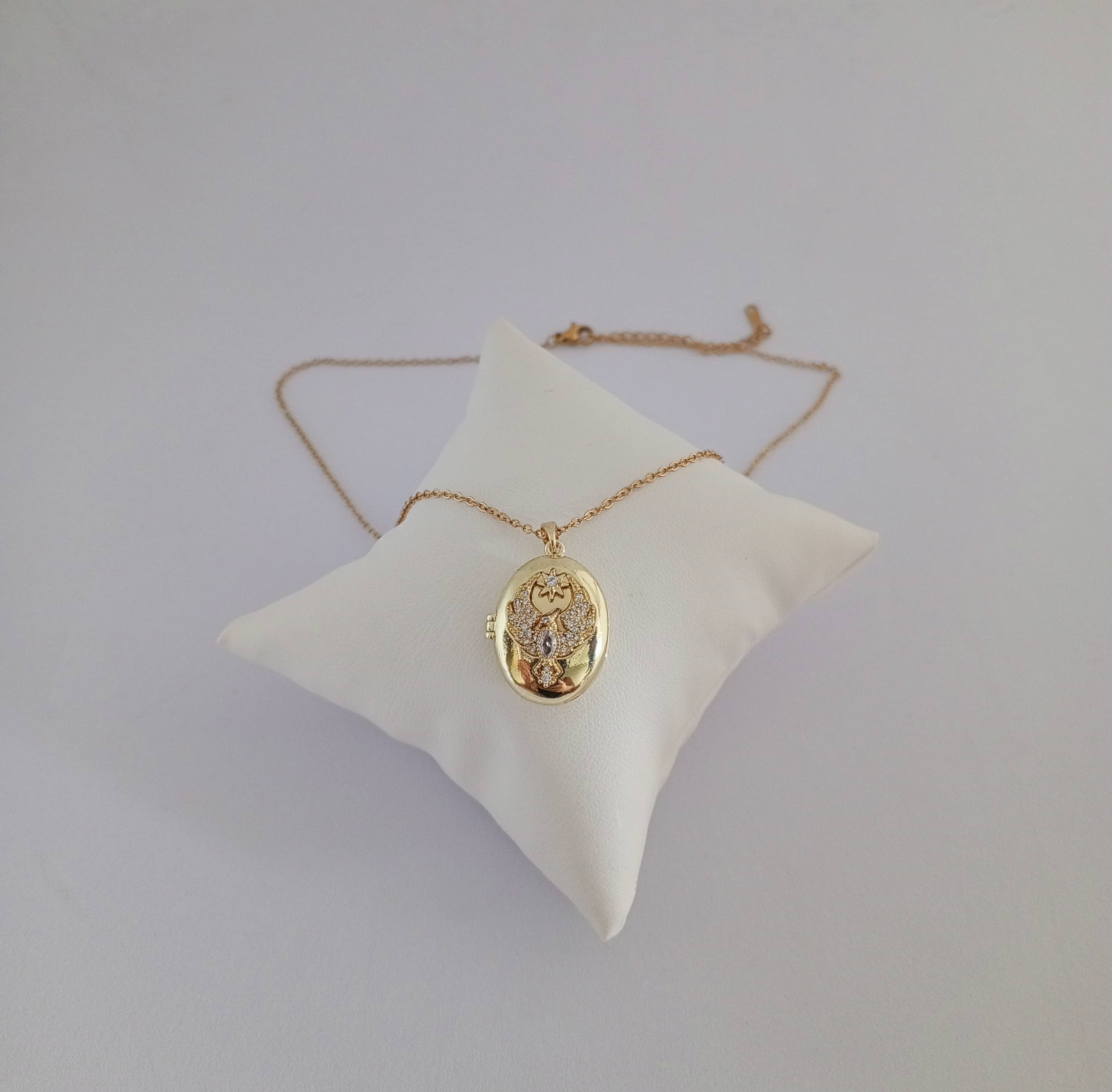 316 Çelik Gold Uzak Şehir Açılan Anka kuşu Kolye Zincir 40.cm+6cm Uç Boy 2cm En 1.5cm