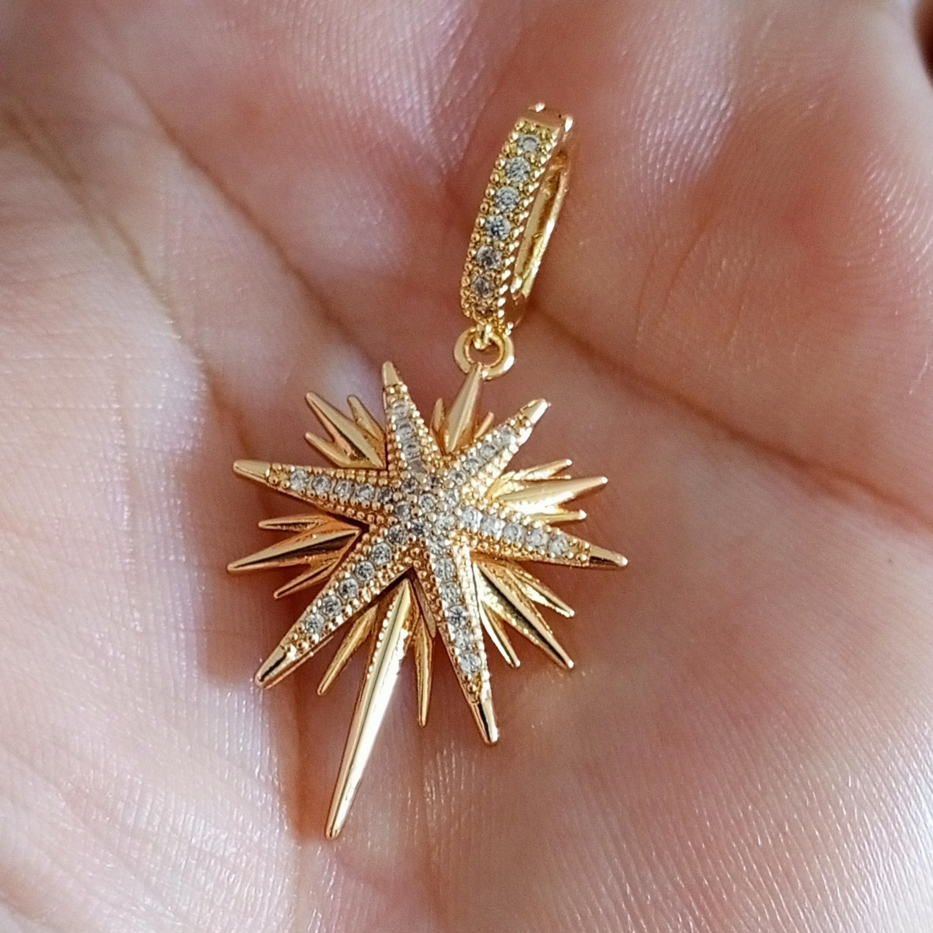Gold Pirinç Zirkon Taşlı Sirius Yıldızı Charm 