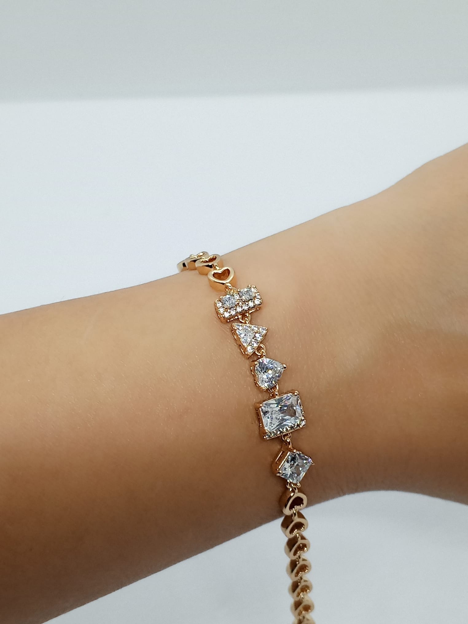 XUPIİNG JEWELRY Zirkon Taşlı Rose Gold Kalp Zincir  Bileklik