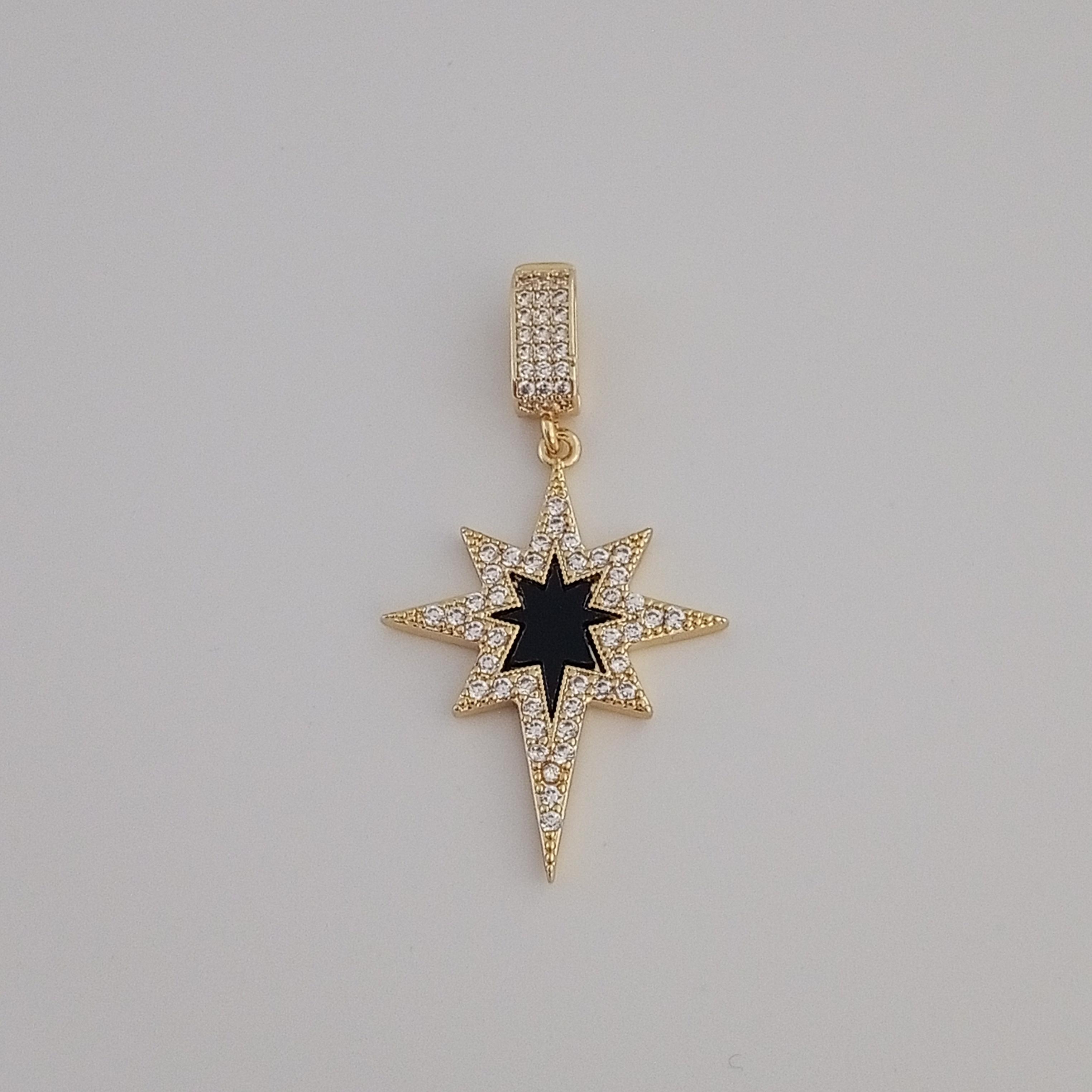 Gold Pirinç Zirkon Taşlı Siyah Mineli Kutup yıldızı Charm 
