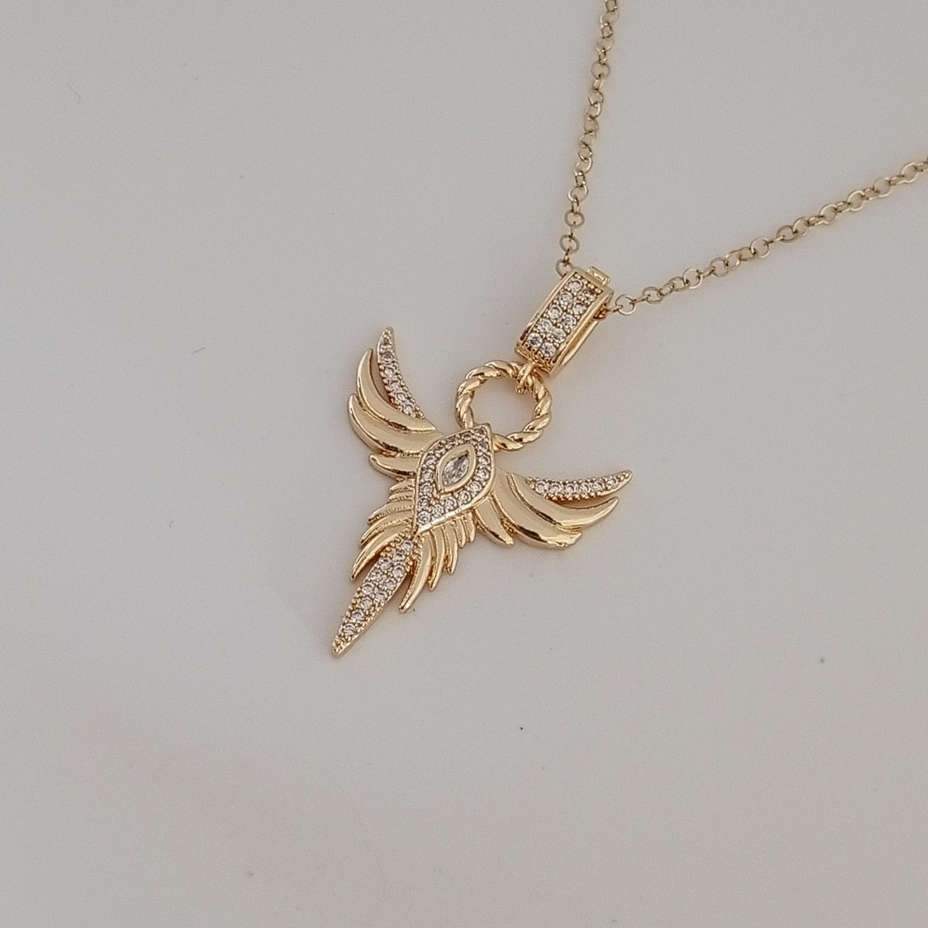 Gold Pirinç Zirkon Taşlı Anka kuşu Kolye 