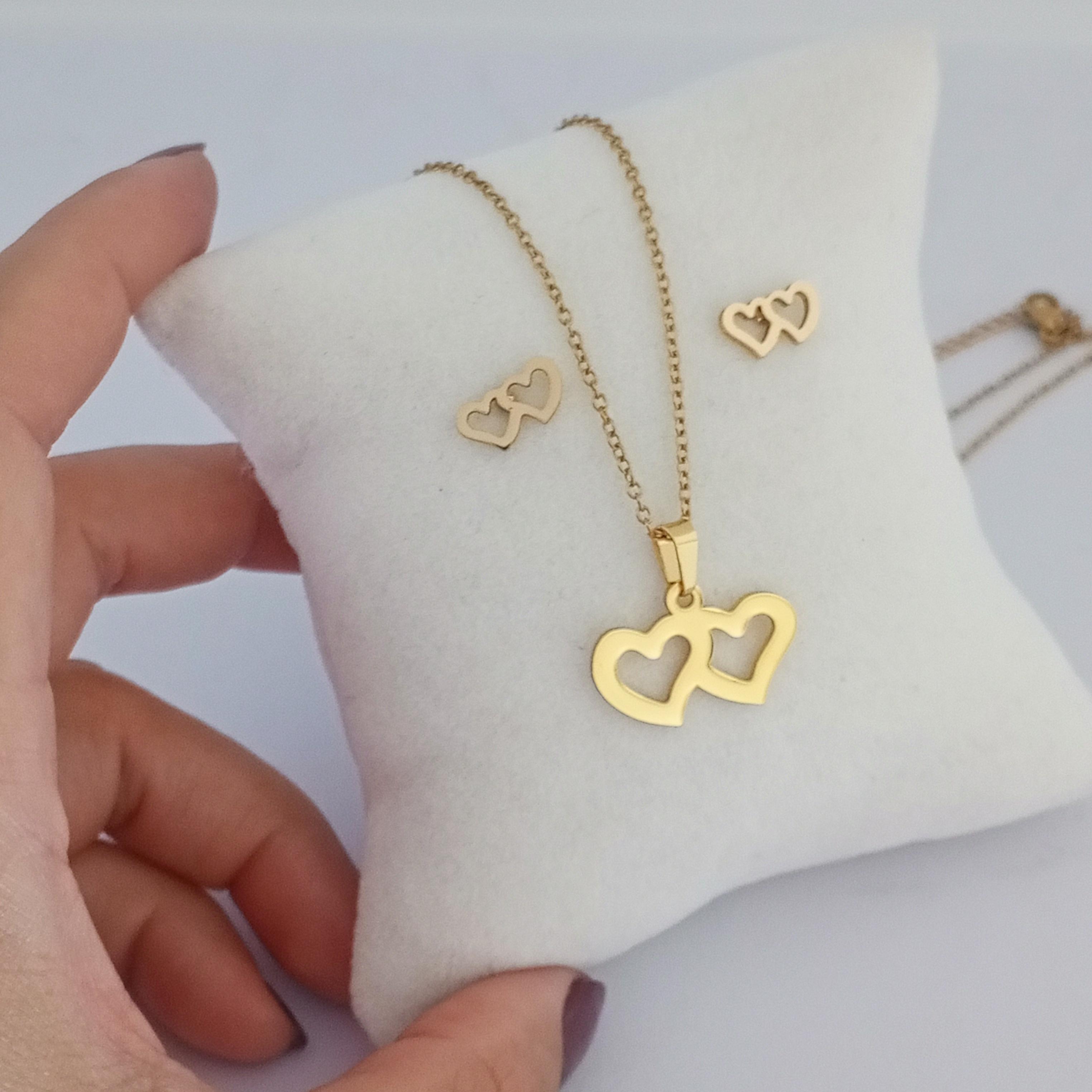 Çelik Gold Kalpli kolye küpe seti 
