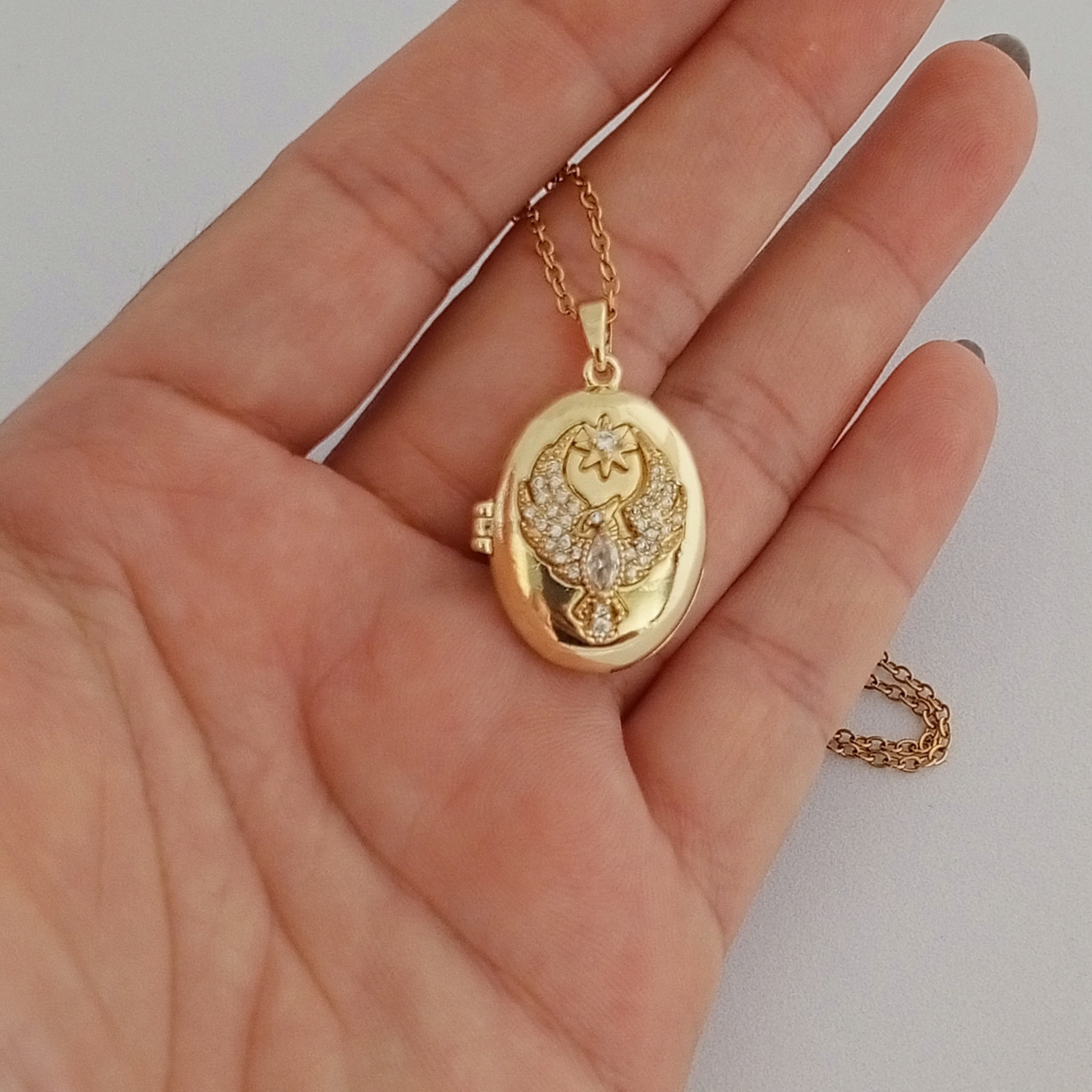 316 Çelik Gold Uzak Şehir Açılan Anka kuşu Kolye Zincir 40.cm+6cm Uç Boy 2cm En 1.5cm