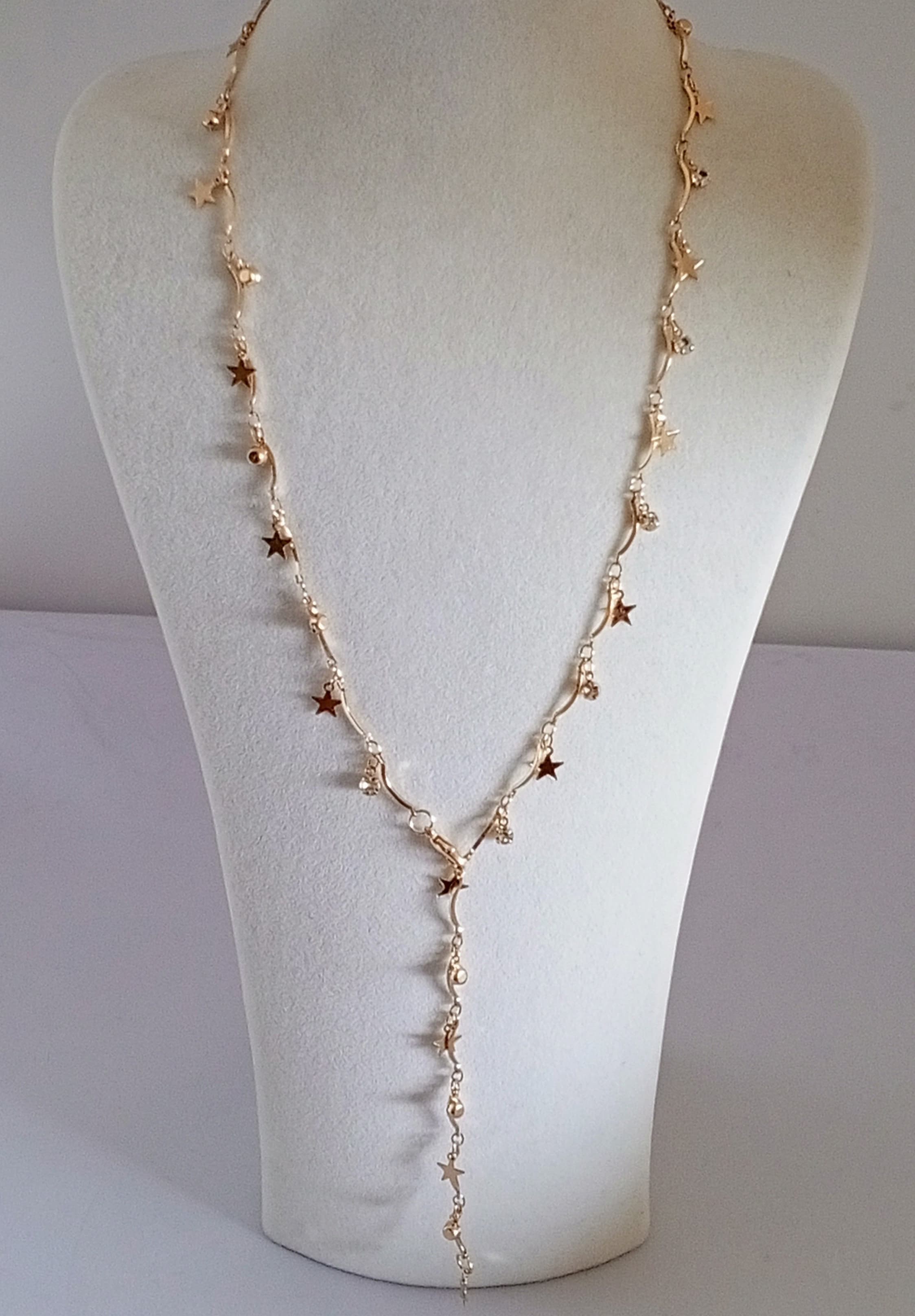 Pirinç Gold Yıldızlı Y Kolye 62cm