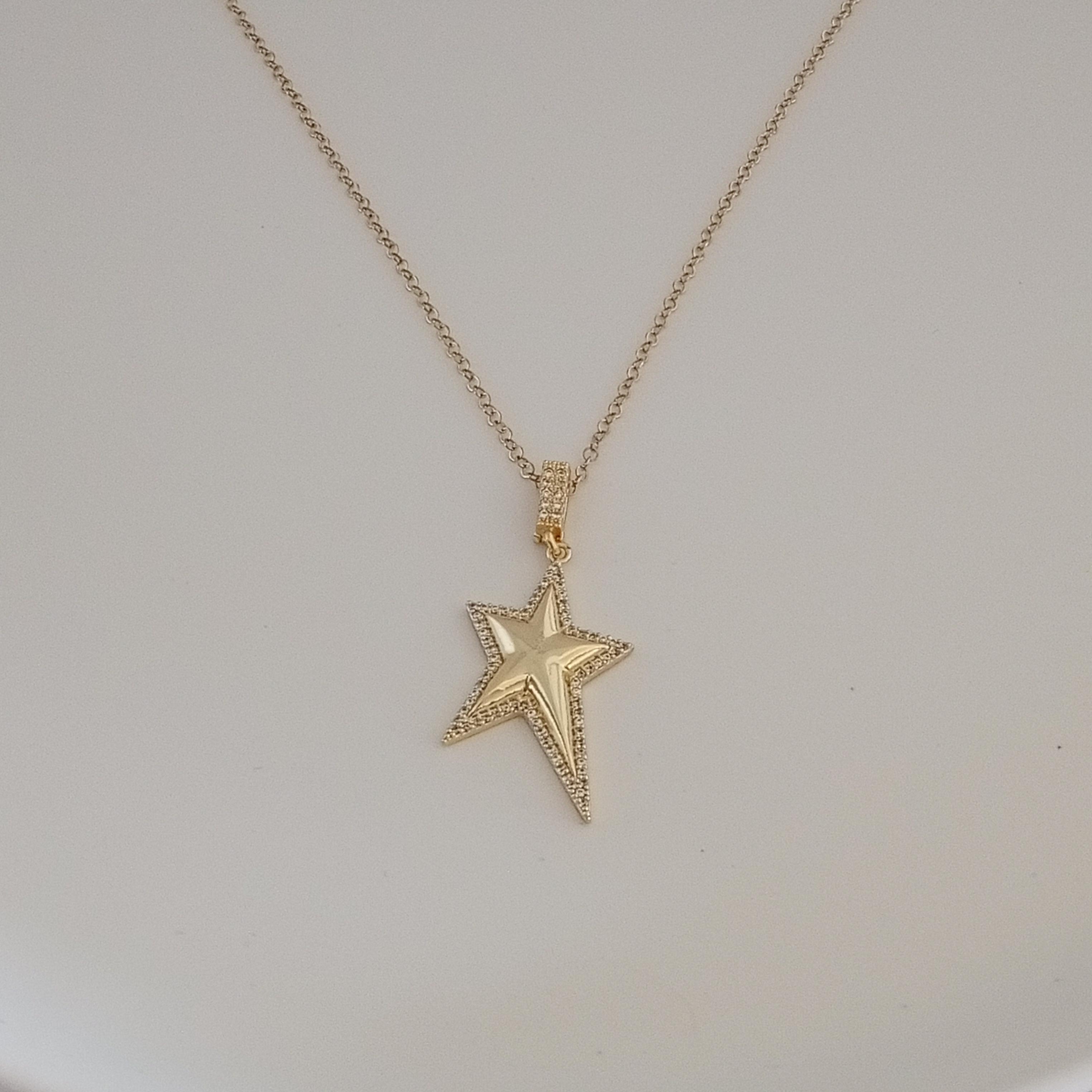 Gold Pirinç Zirkon Taşlı Yıldız Kolye 