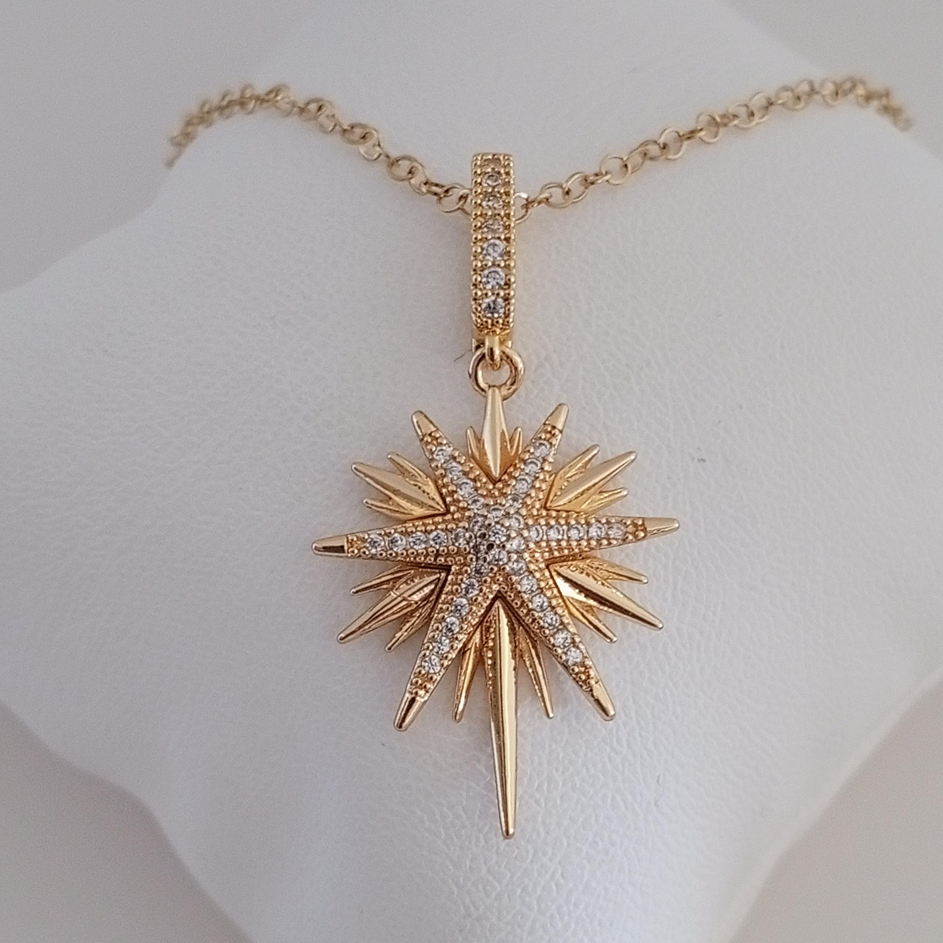 Gold Pirinç Zirkon Taşlı Sirius Yıldız Kolye 