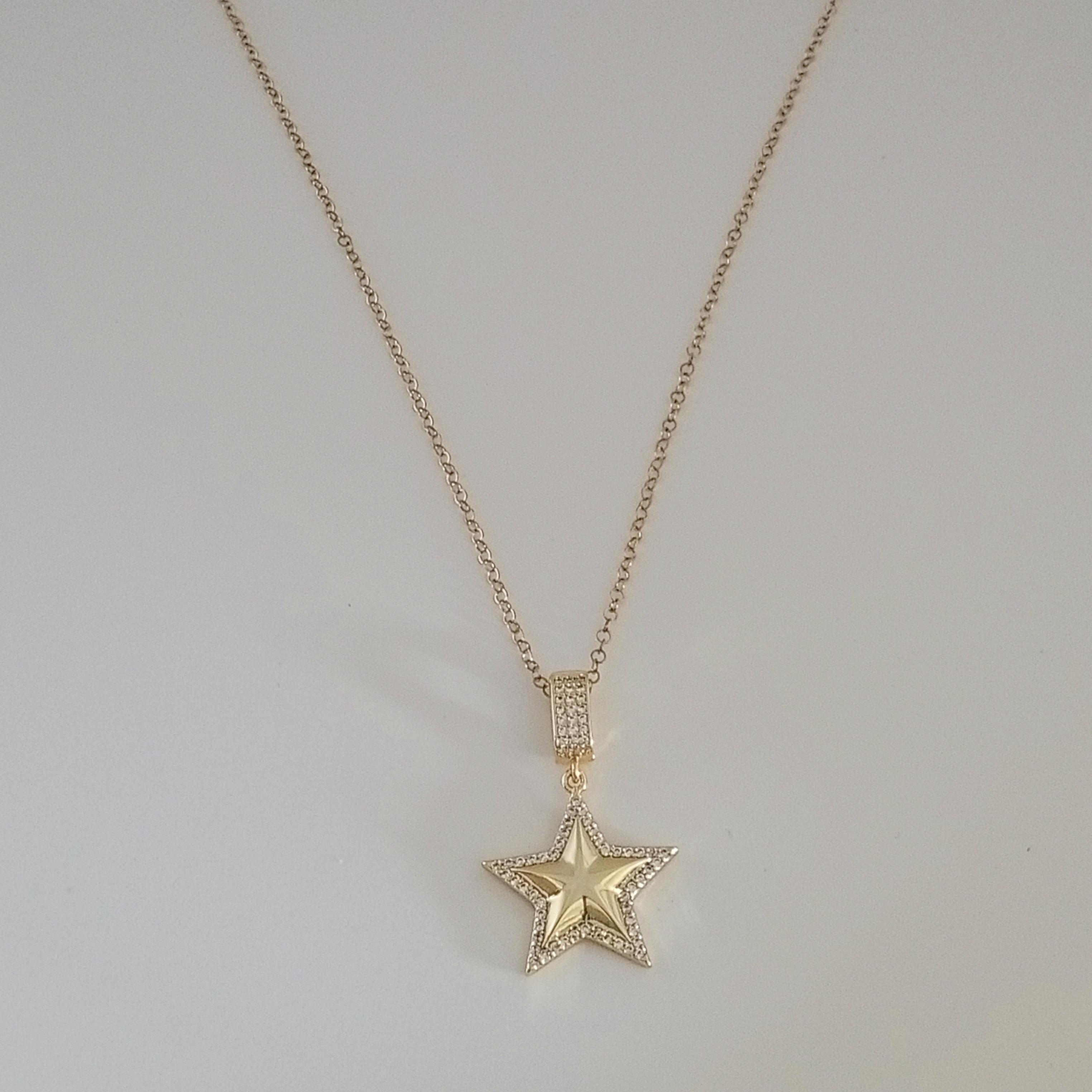 Gold Pirinç Zirkon Taşlı Yıldız Kolye 