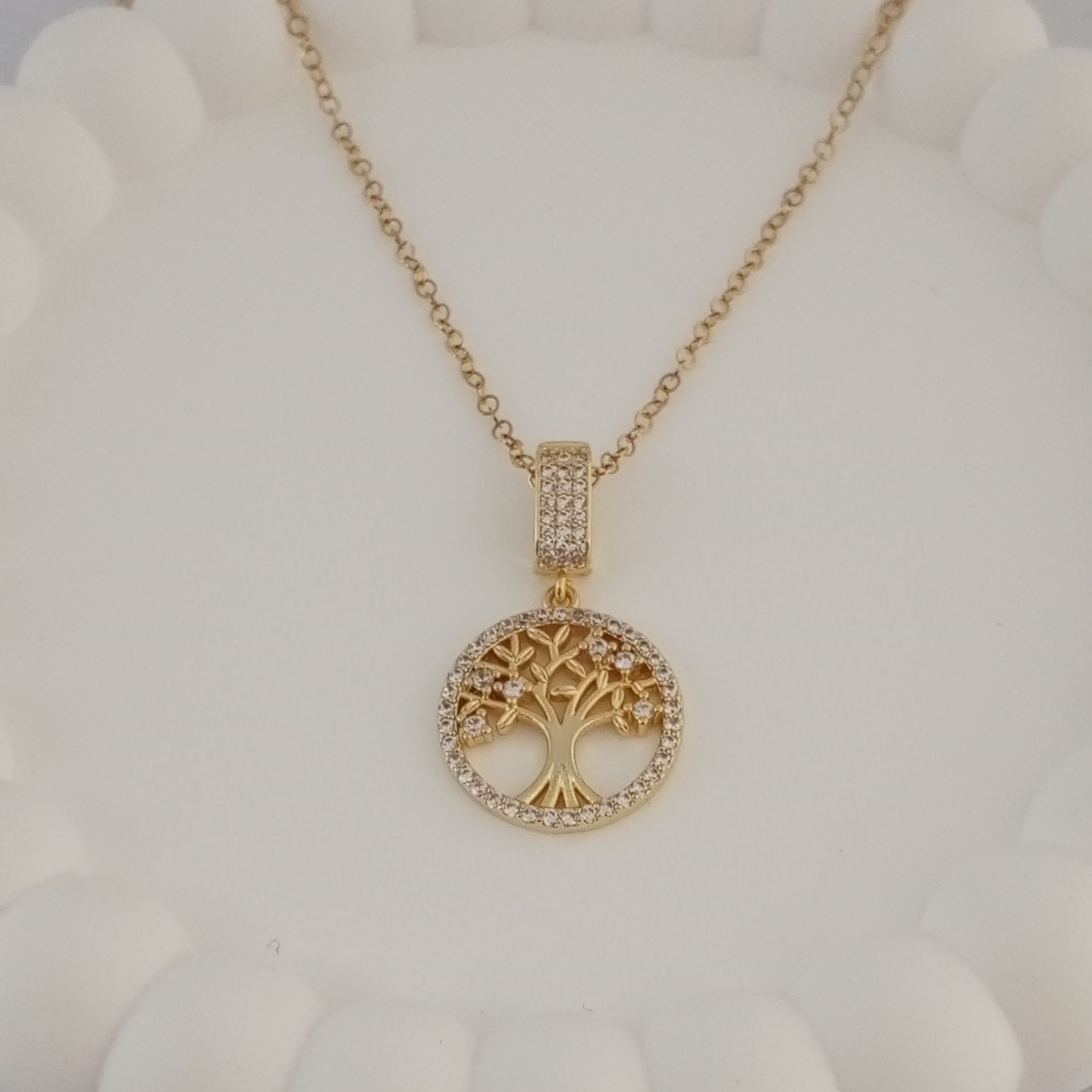 Hayat Ağacı Gold Pirinç Zirkon Taşlı Kolye Anlamlı ve Şık Tasarım 
