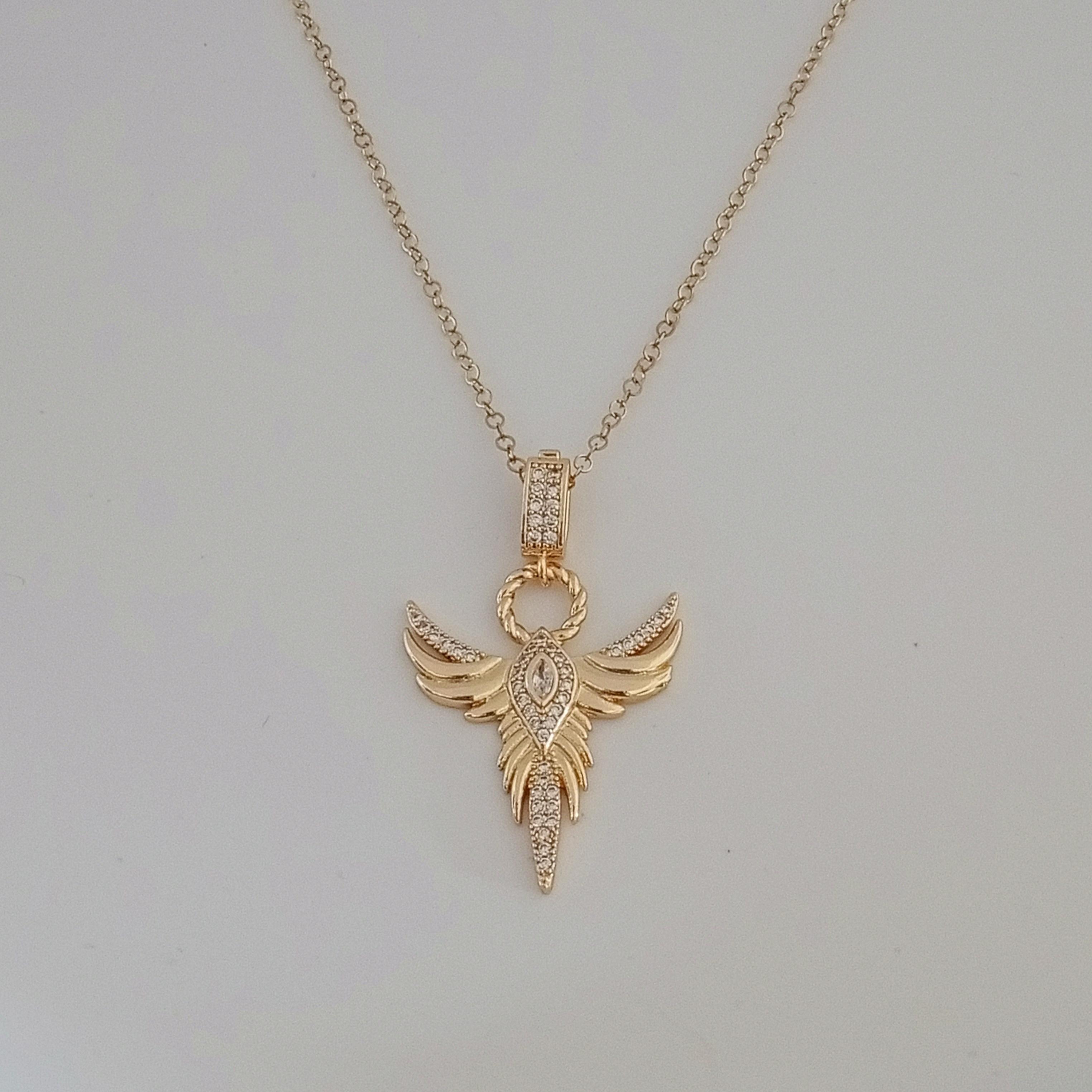 Gold Pirinç Zirkon Taşlı Anka kuşu Kolye 