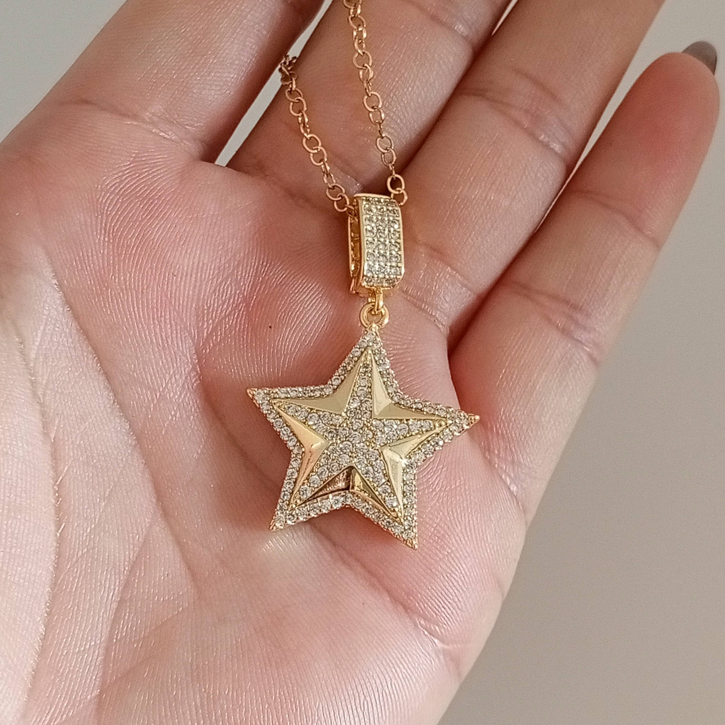 Pirinç Gold Zirkon Taşlı yıldız kolye 