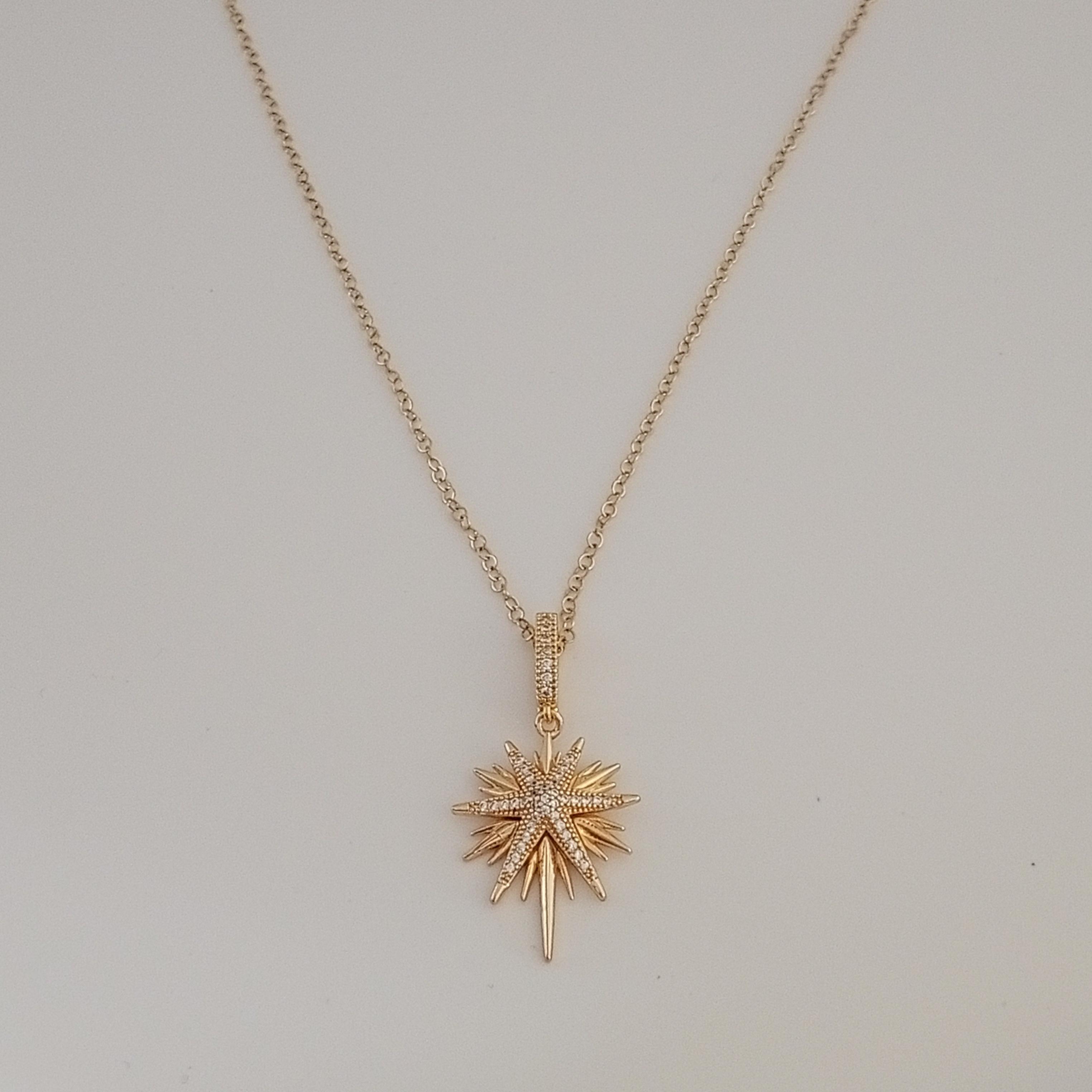 Gold Pirinç Zirkon Taşlı Sirius Yıldız Kolye 