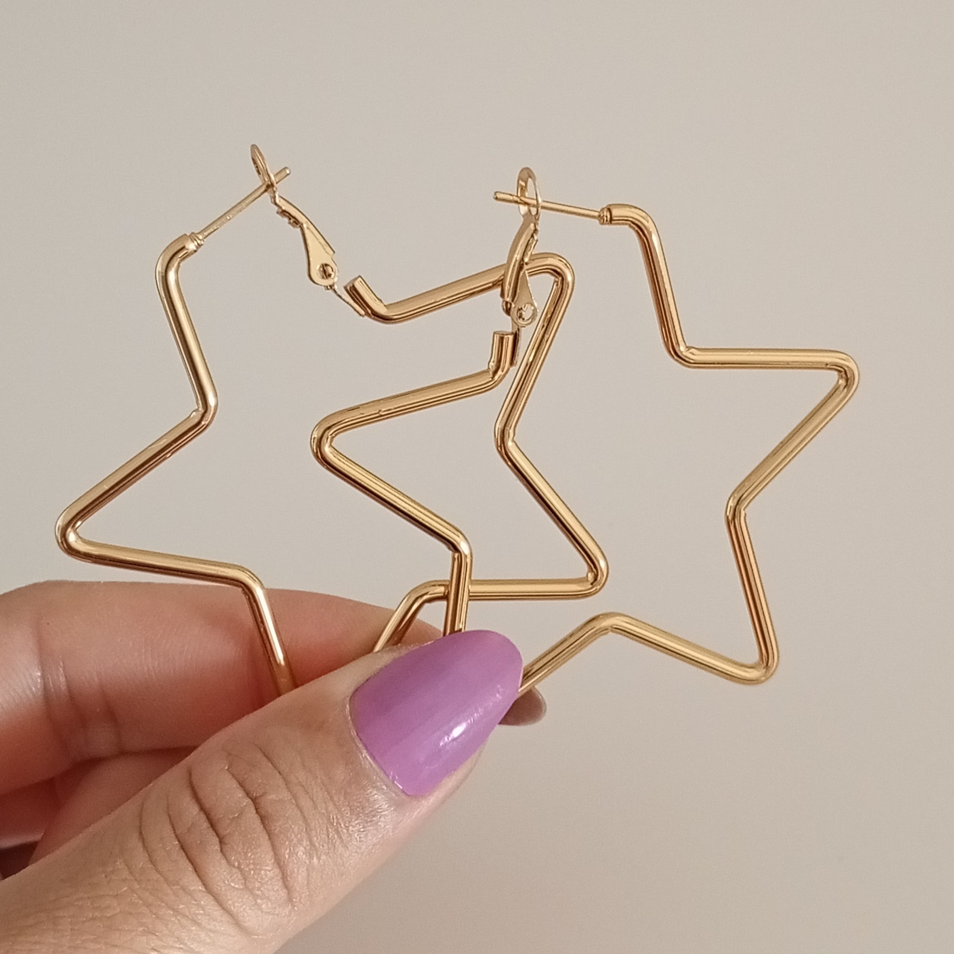 Çelik Gold yıldız Küpe 5cm