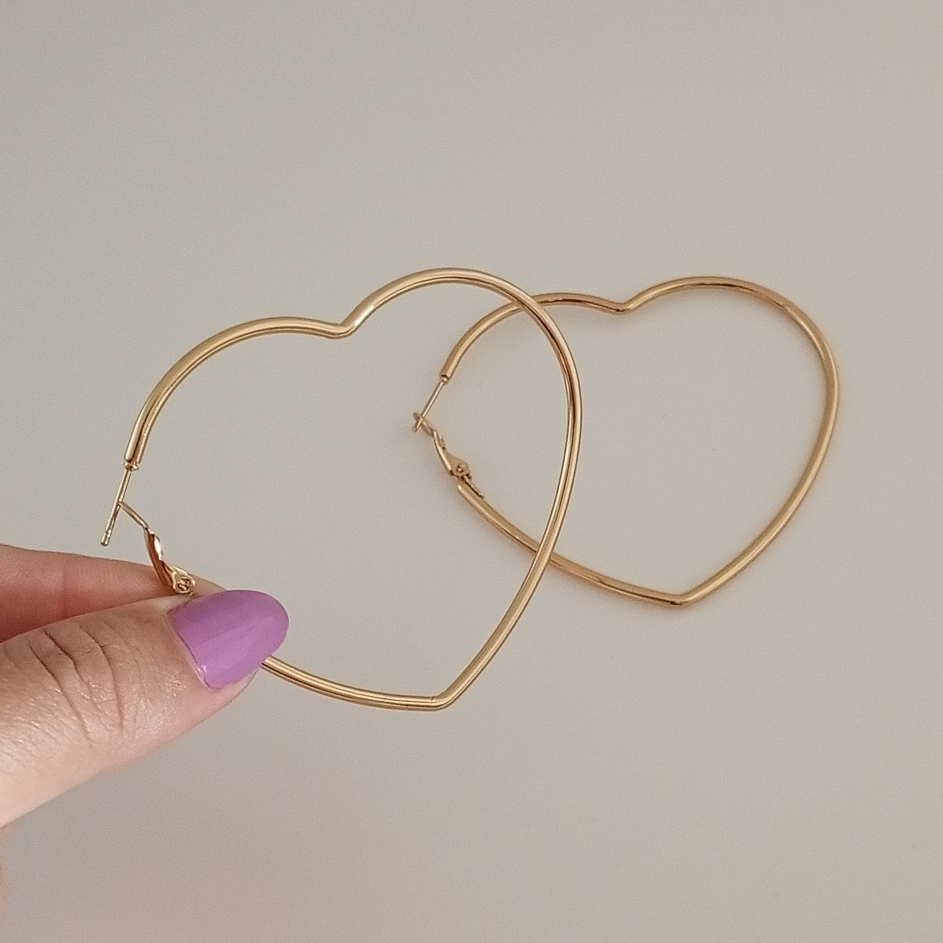 Çelik Gold Kalpli Küpe 6cm