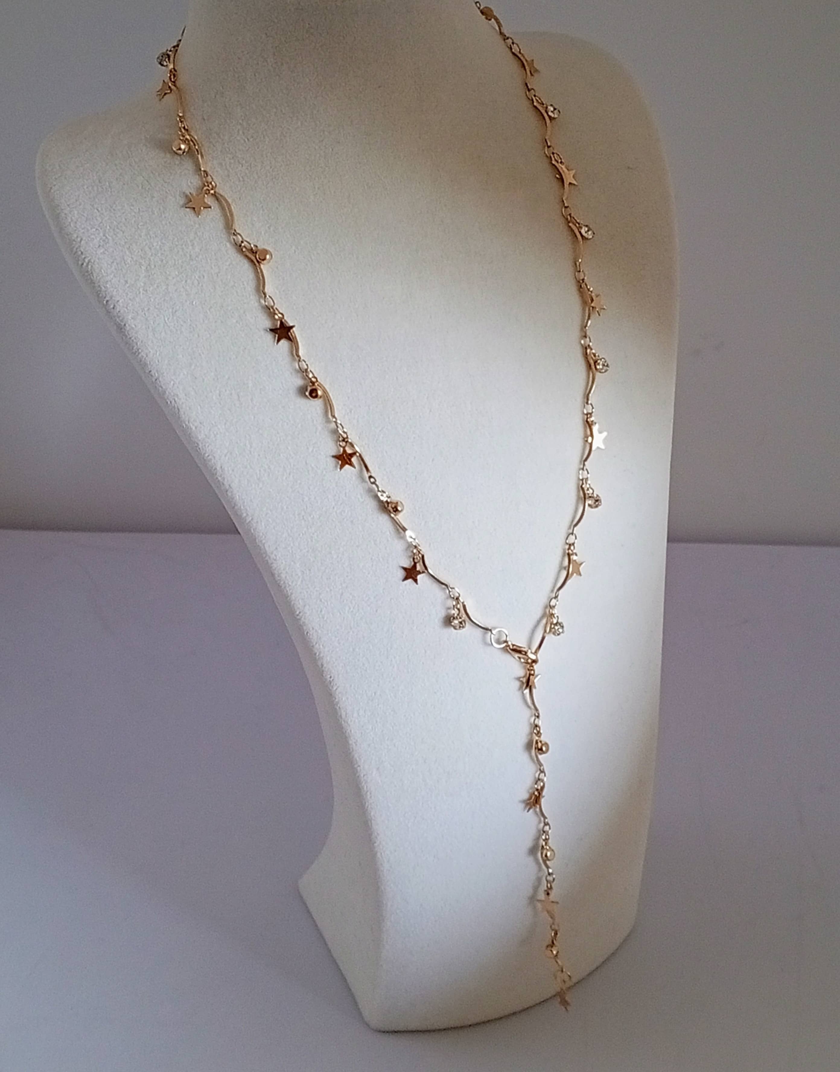 Pirinç Gold Yıldızlı Y Kolye 62cm