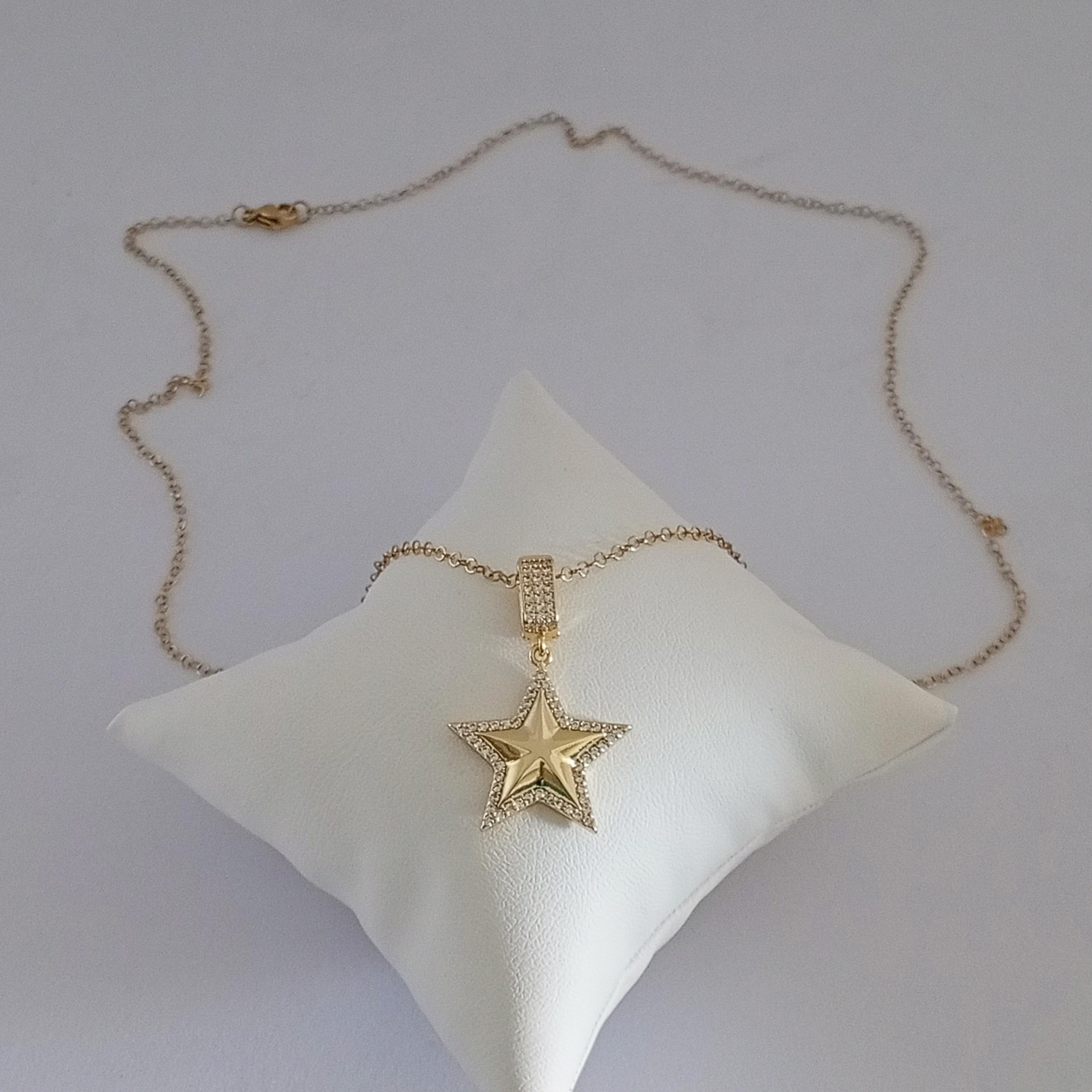 Gold Pirinç Zirkon Taşlı Yıldız Kolye 
